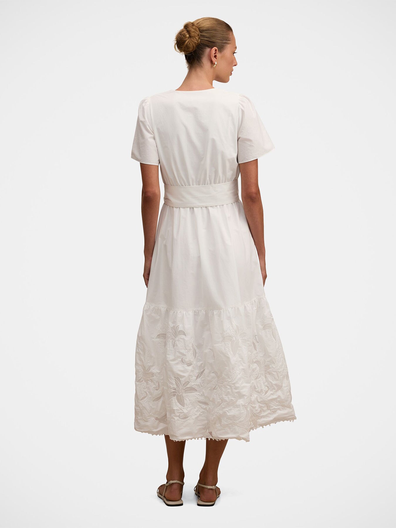 Matilda Embroidered Tie Midi Dress White