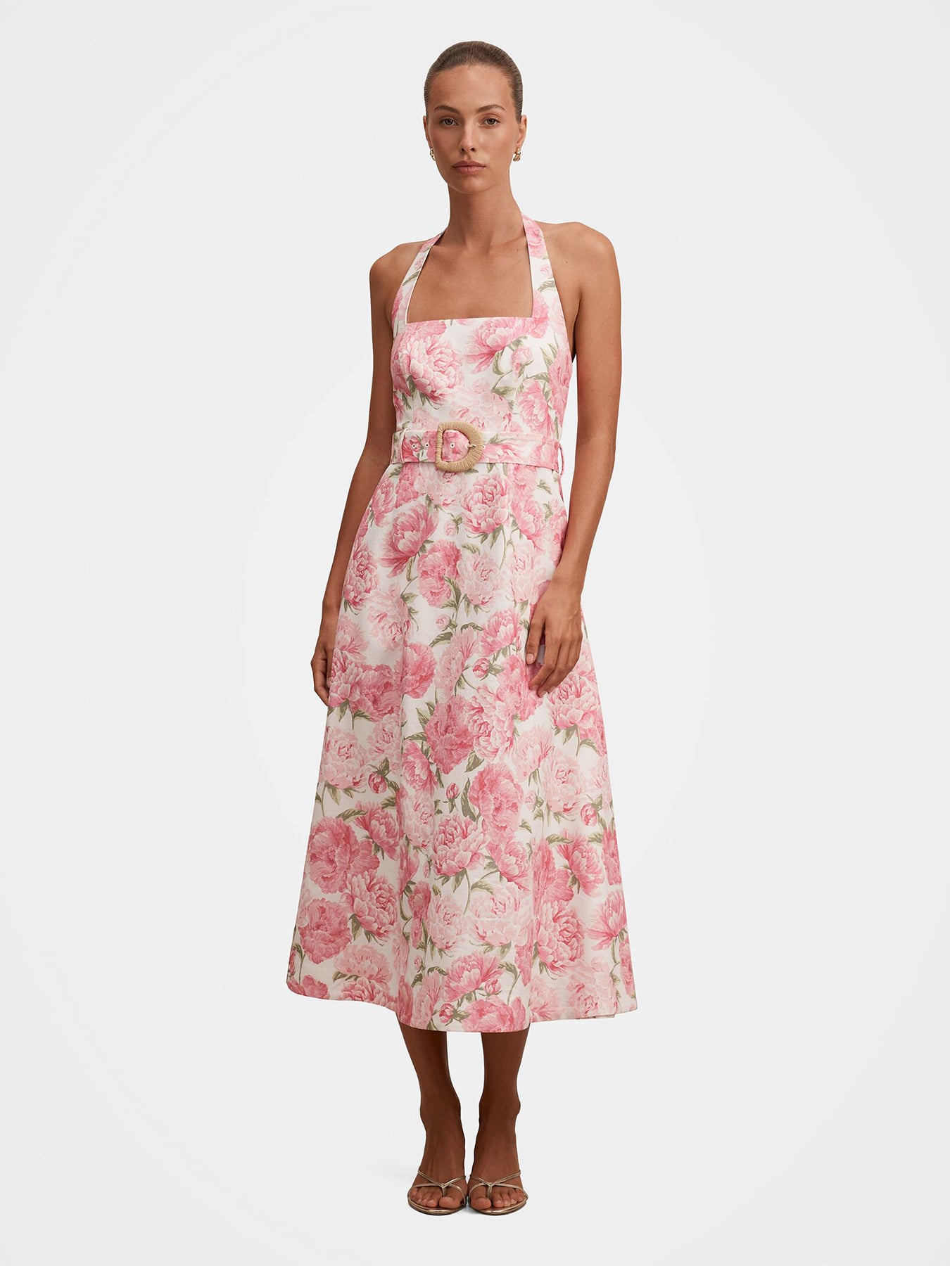 Blossom Halter Neck Midi Dress Pink