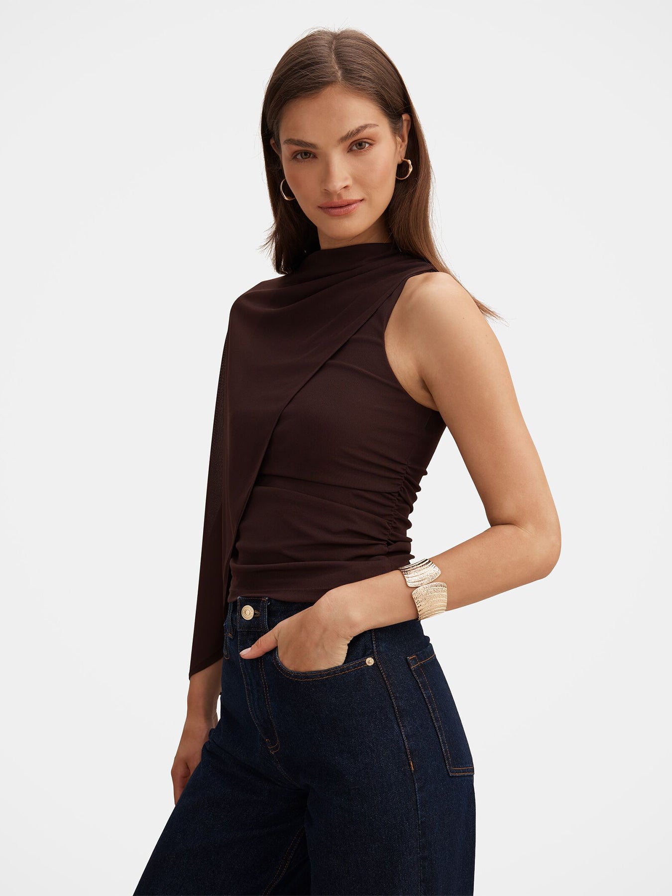 Rosalind Asymmetrical Cape Top Brown