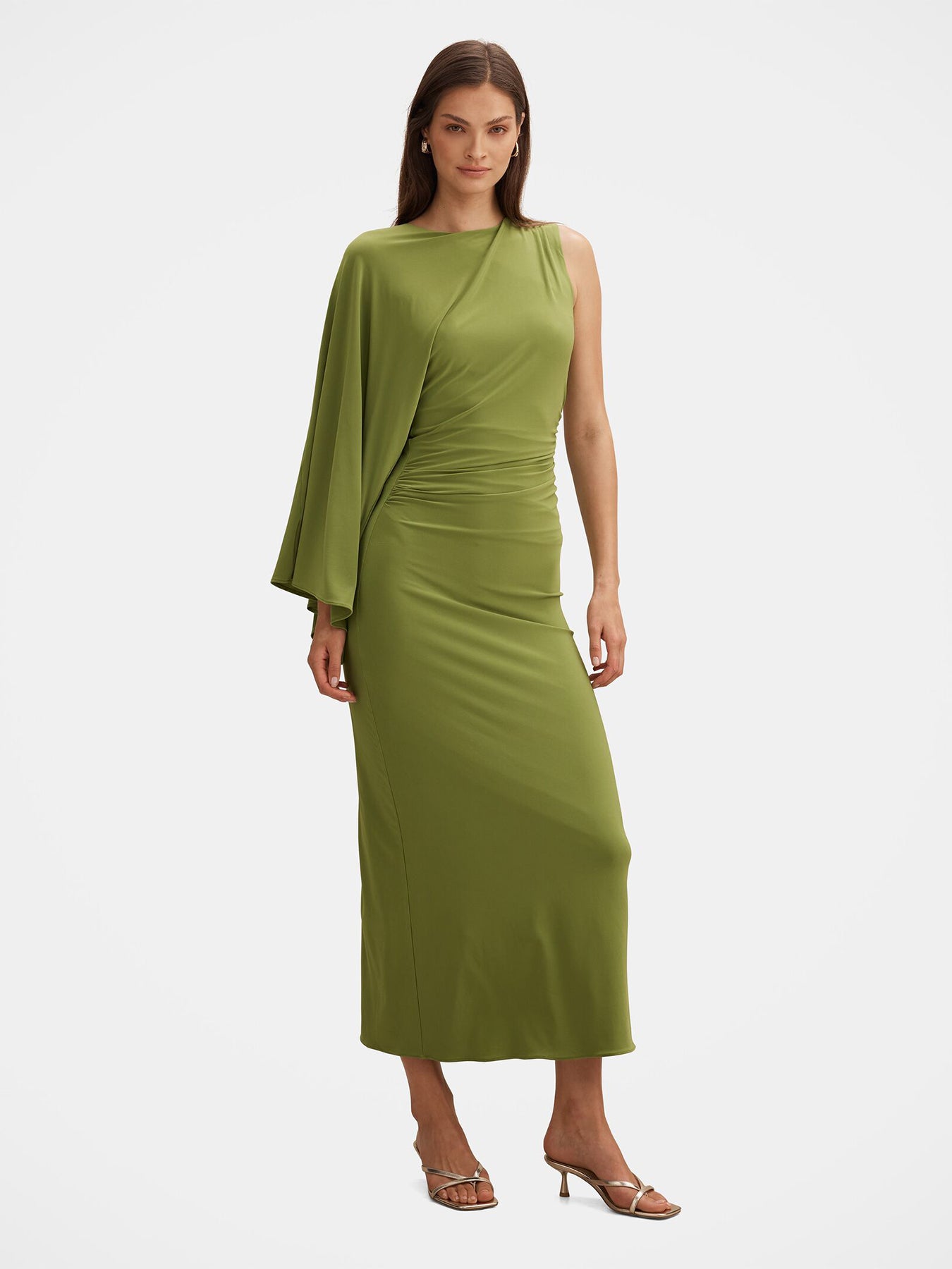 Fleur Cape Shoulder Maxi Dress Green