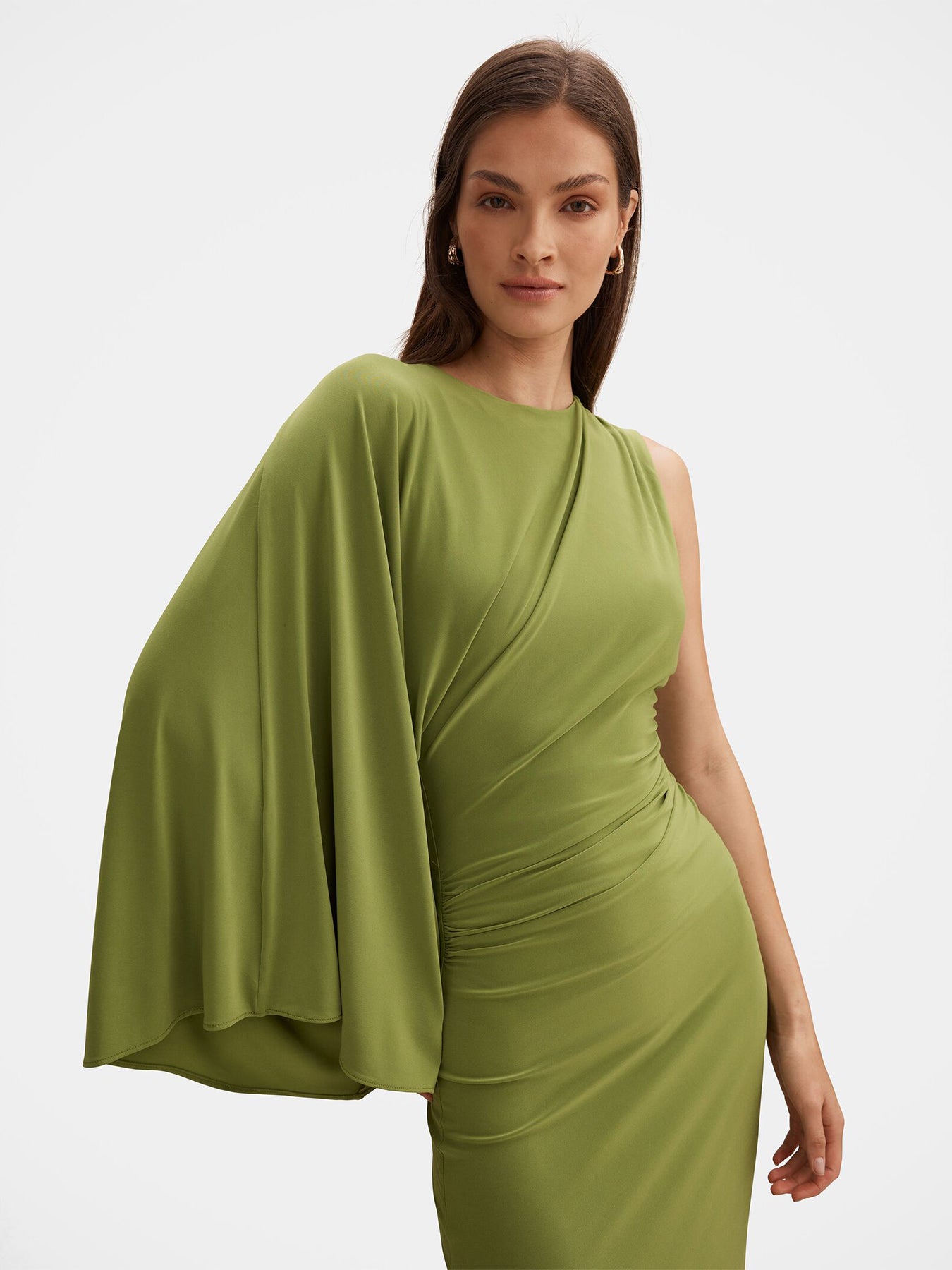 Fleur Cape Shoulder Maxi Dress Green