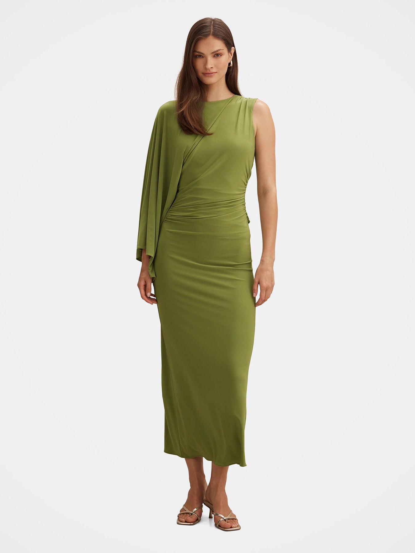 Fleur Cape Shoulder Maxi Dress Green