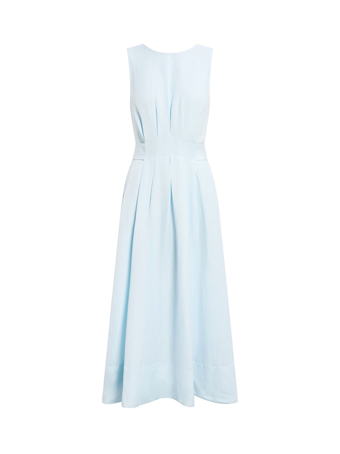 Rosie Linen Sleeveless Tuck Midi Dress Blue