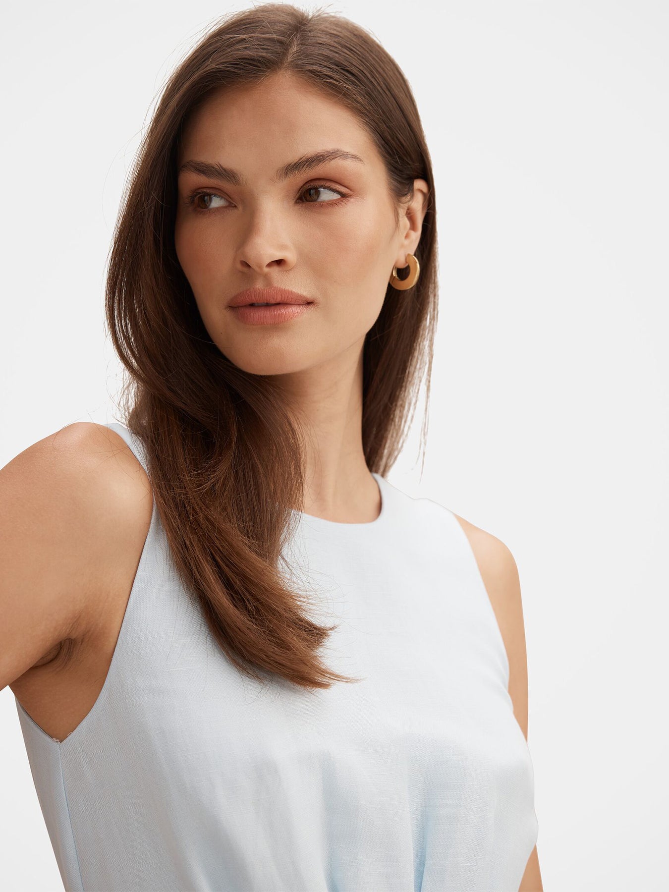 Rosie Linen Sleeveless Tuck Midi Dress Blue