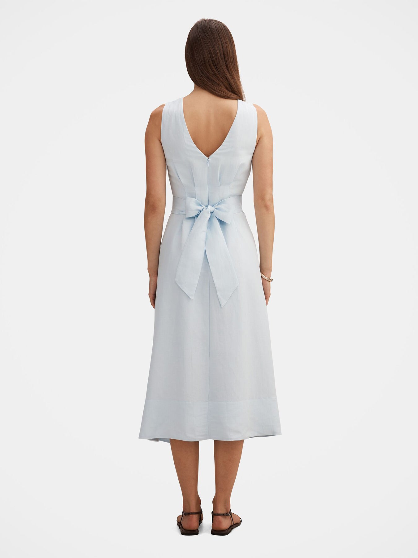 Rosie Linen Sleeveless Tuck Midi Dress Blue