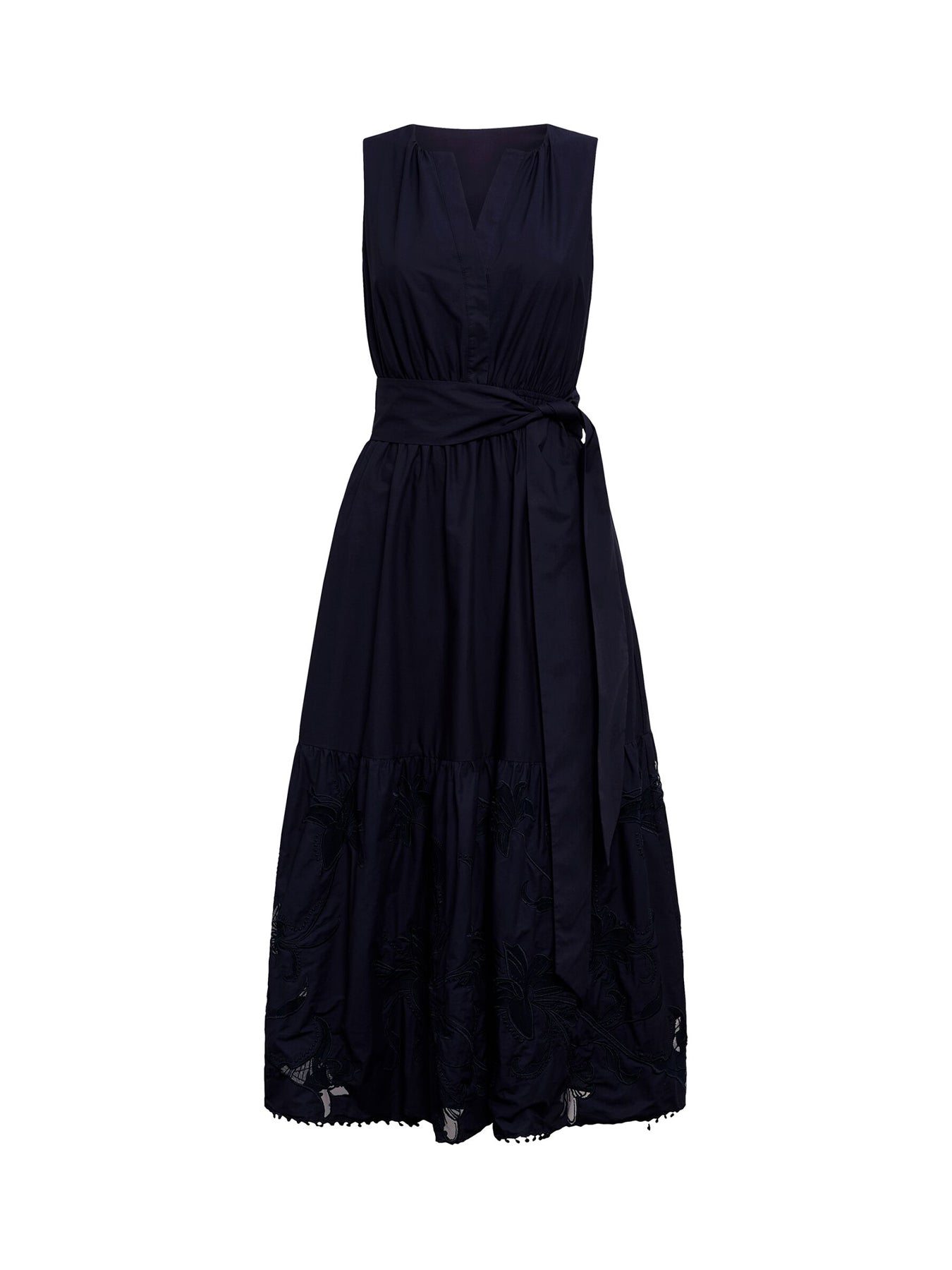 Evie Sleeveless Embroidered Tie Midi Dress Blue