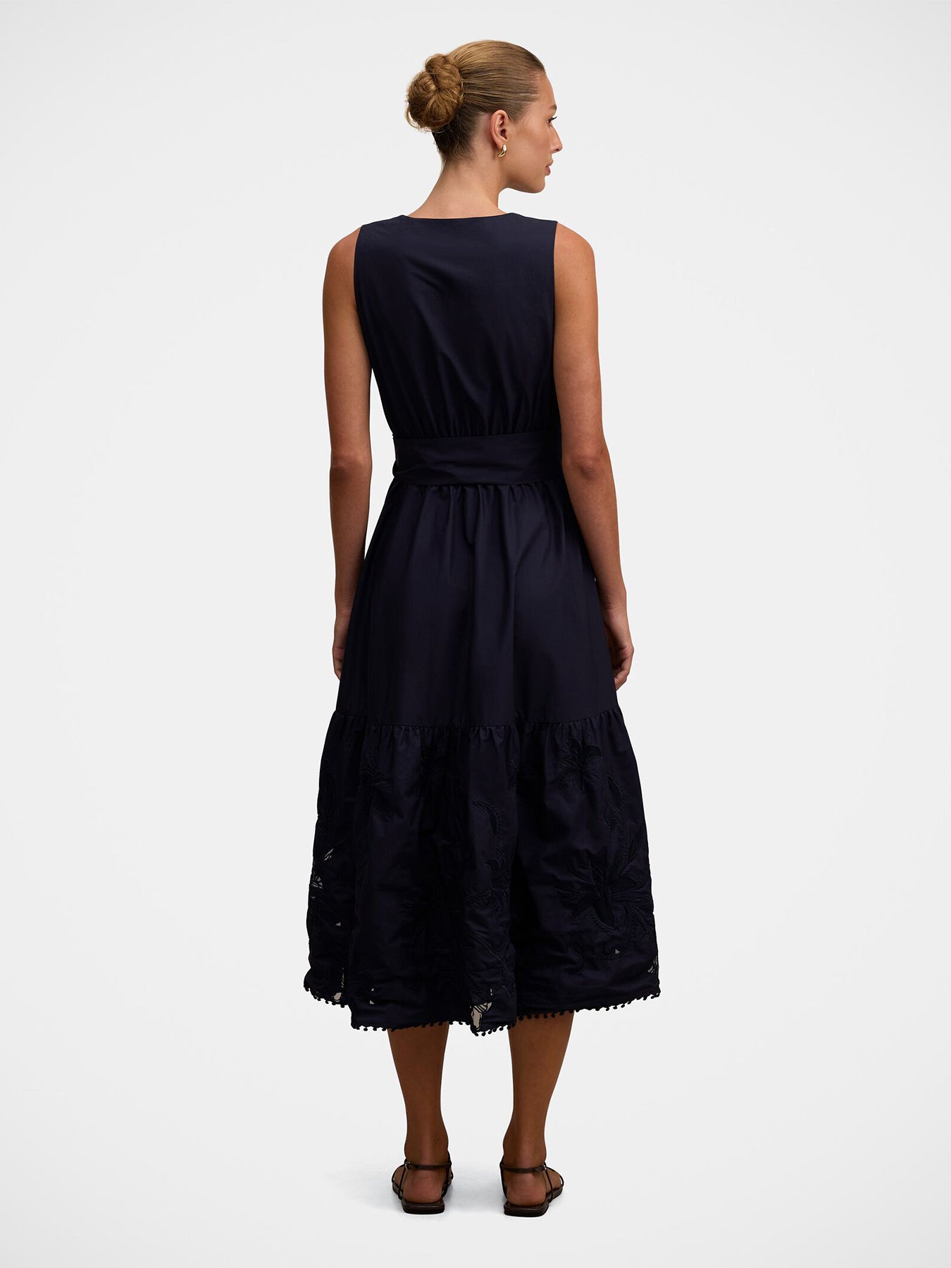Evie Sleeveless Embroidered Tie Midi Dress Blue