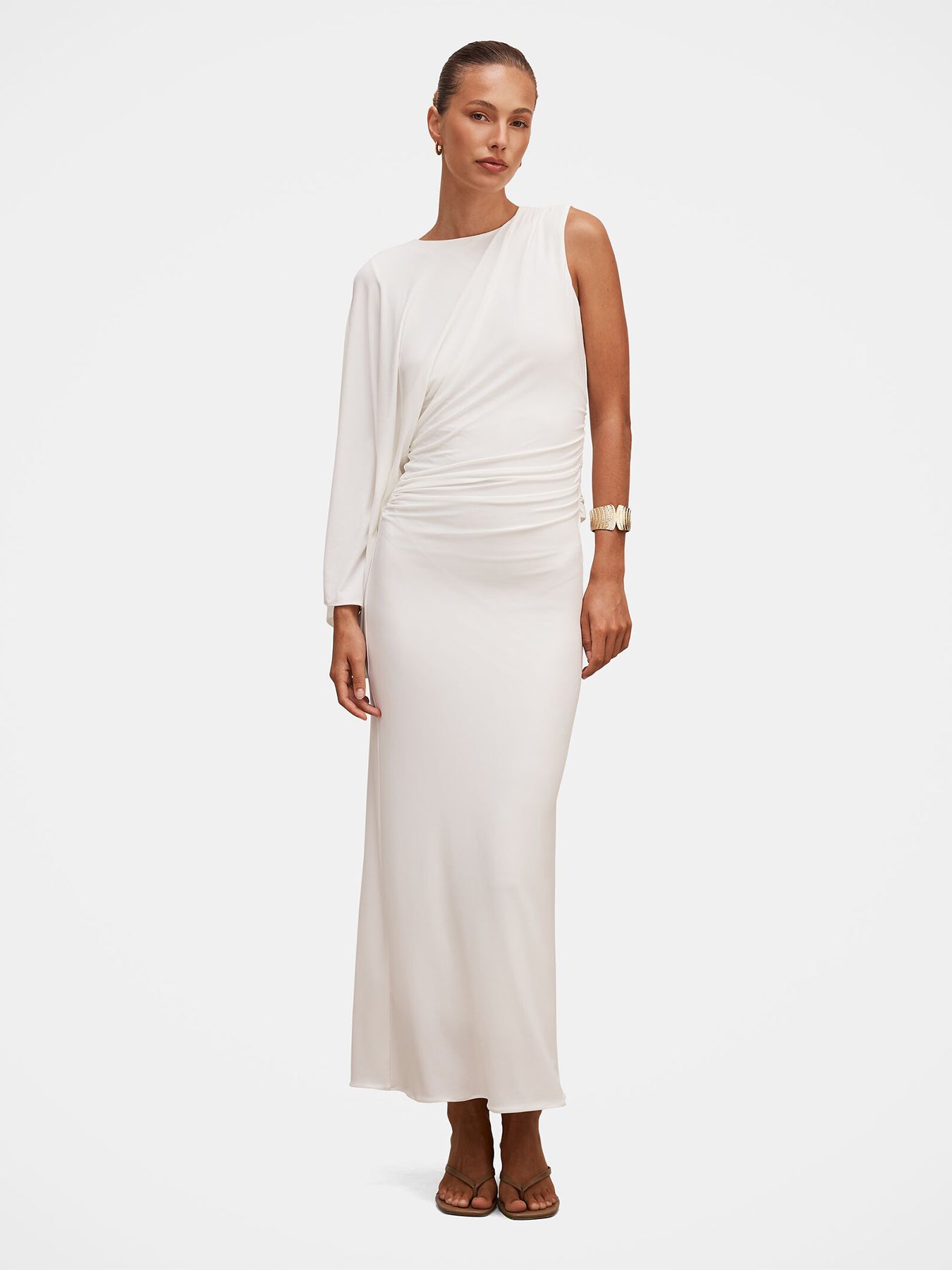 Fleur Cape Shoulder Maxi Dress White