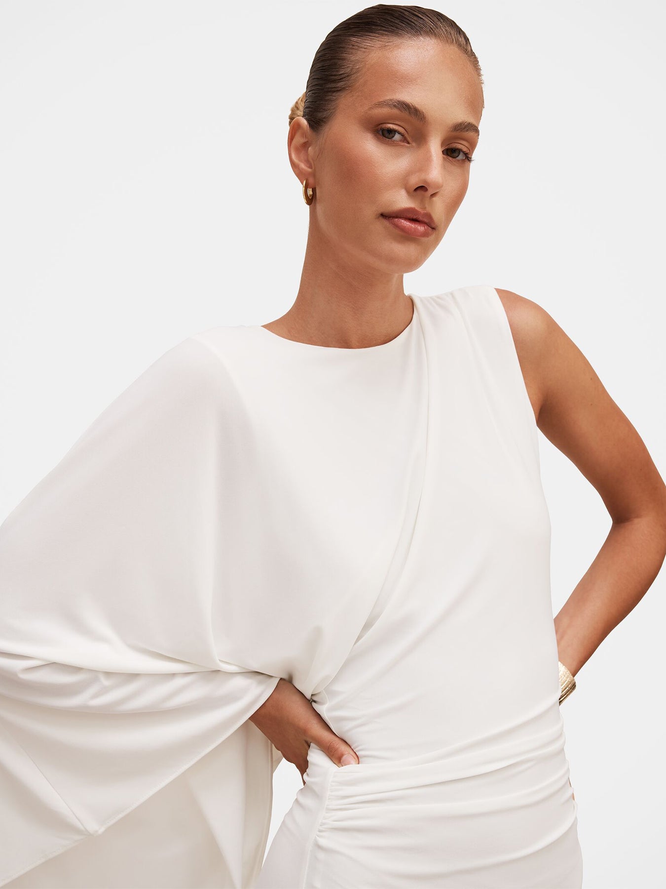 Fleur Cape Shoulder Maxi Dress White