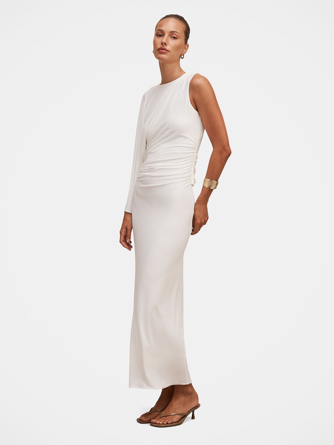 Fleur Cape Shoulder Maxi Dress White