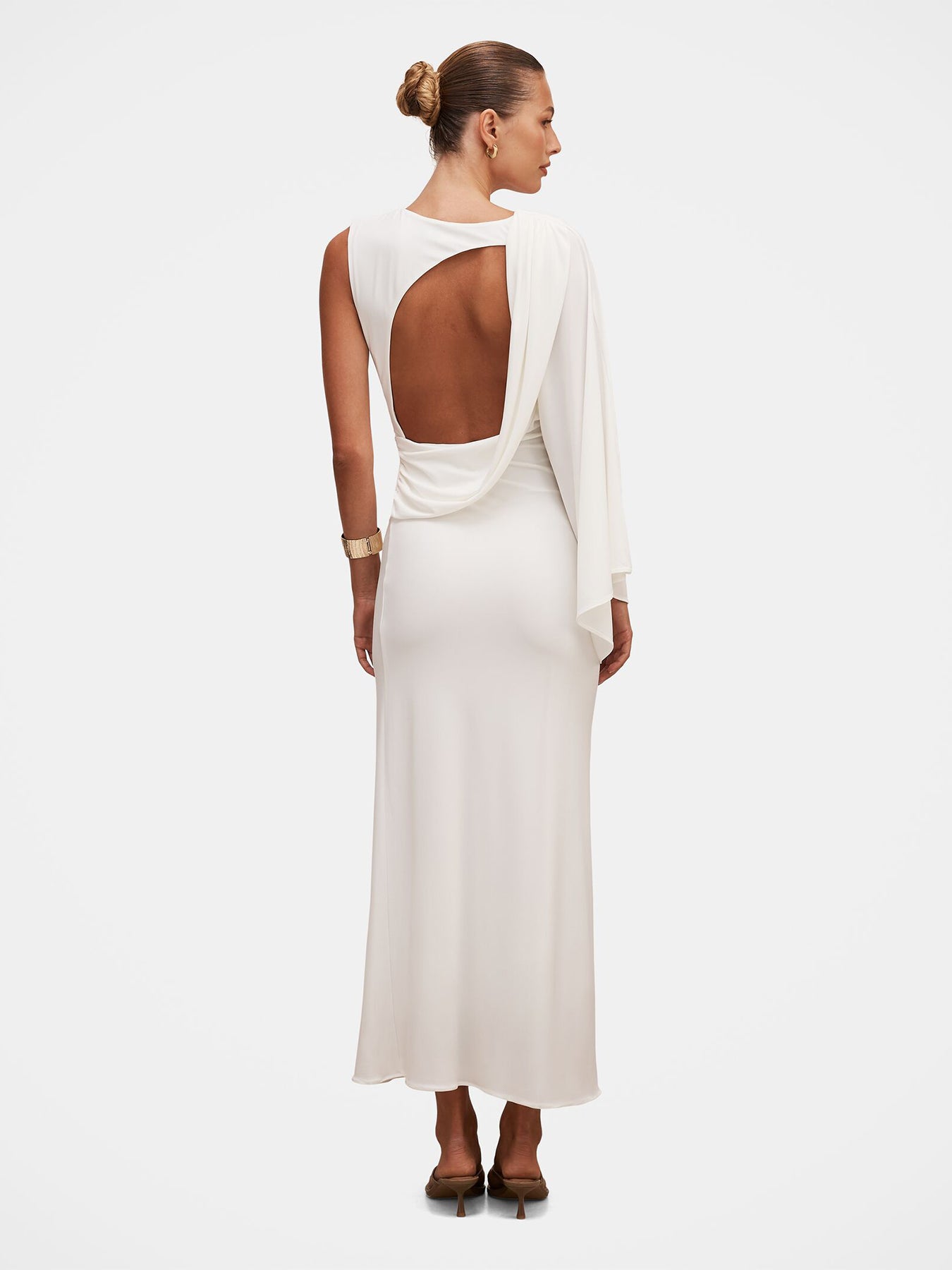 Fleur Cape Shoulder Maxi Dress White