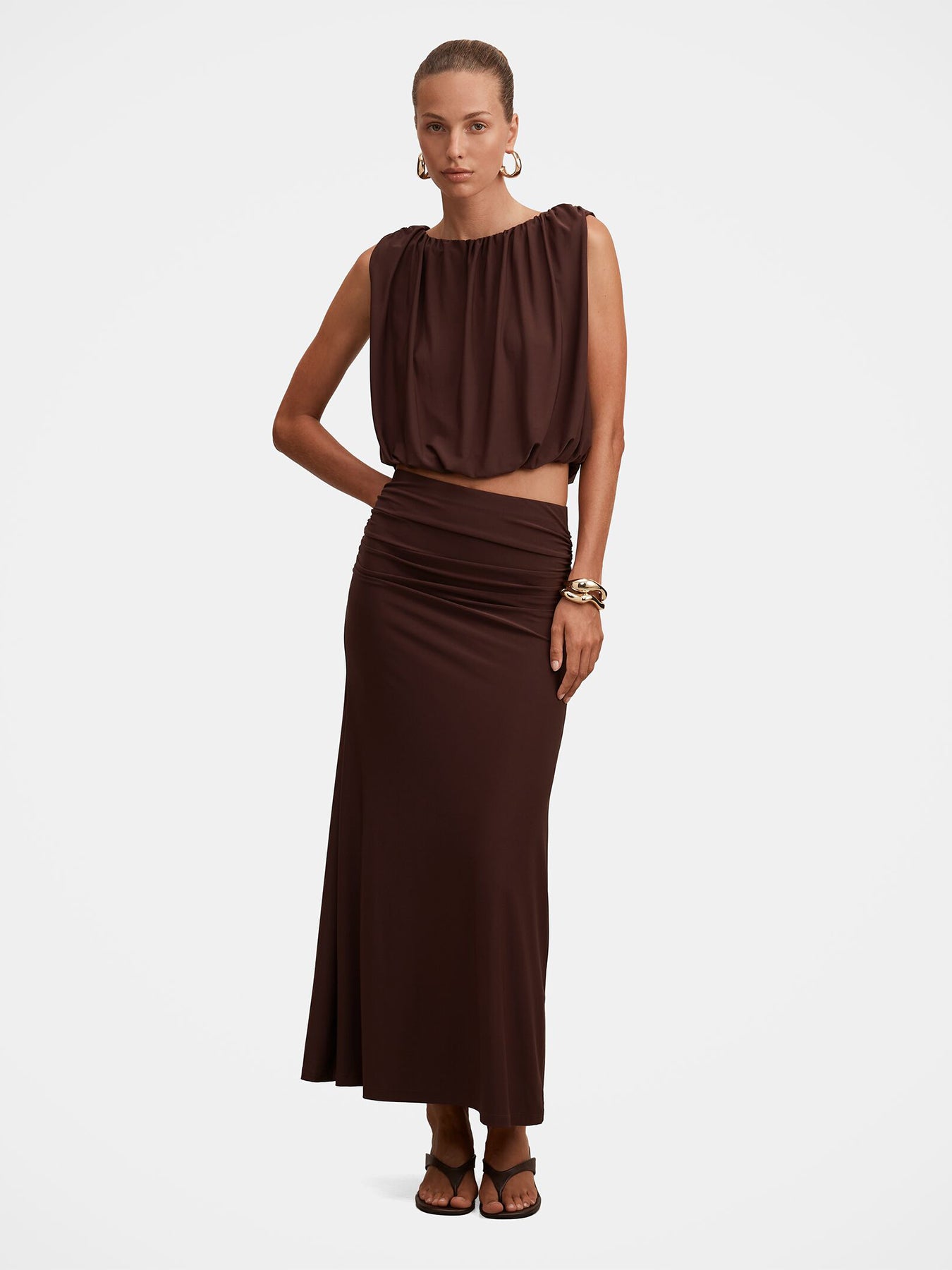 Sutton Flute Maxi Skirt Brown