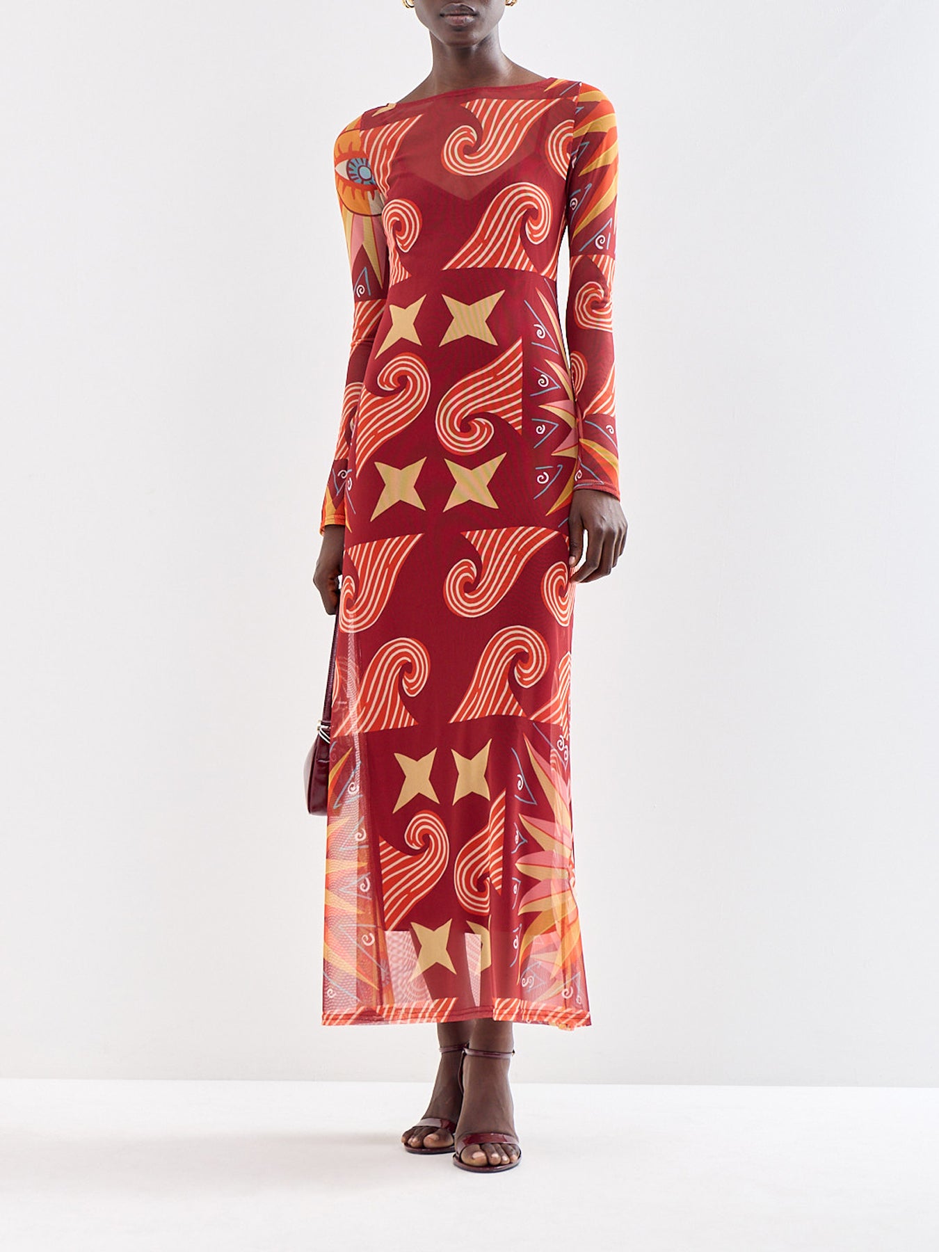 Aria Dolce Vita Mesh Maxi Dress Burgundy