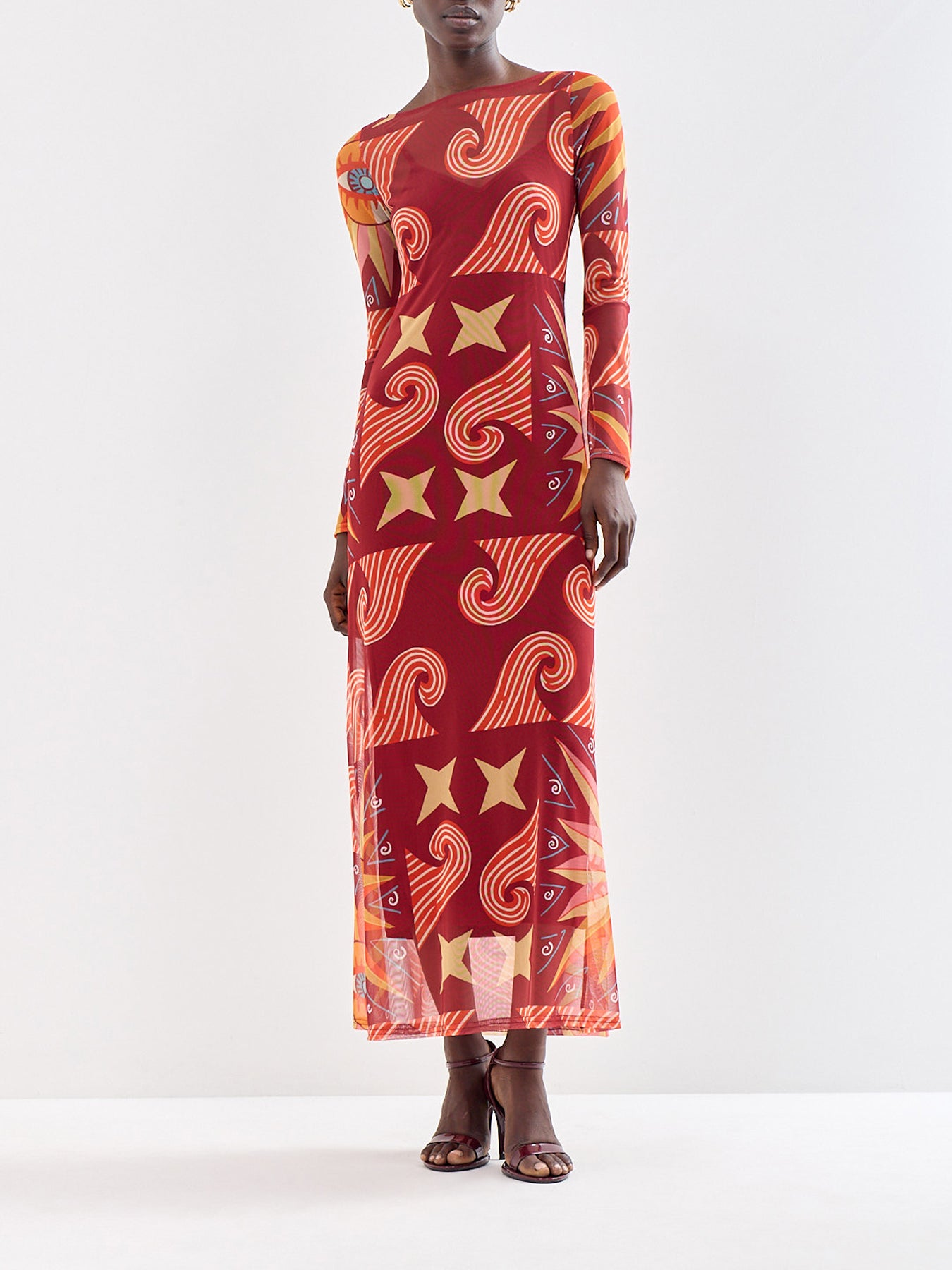 Aria Dolce Vita Mesh Maxi Dress Burgundy