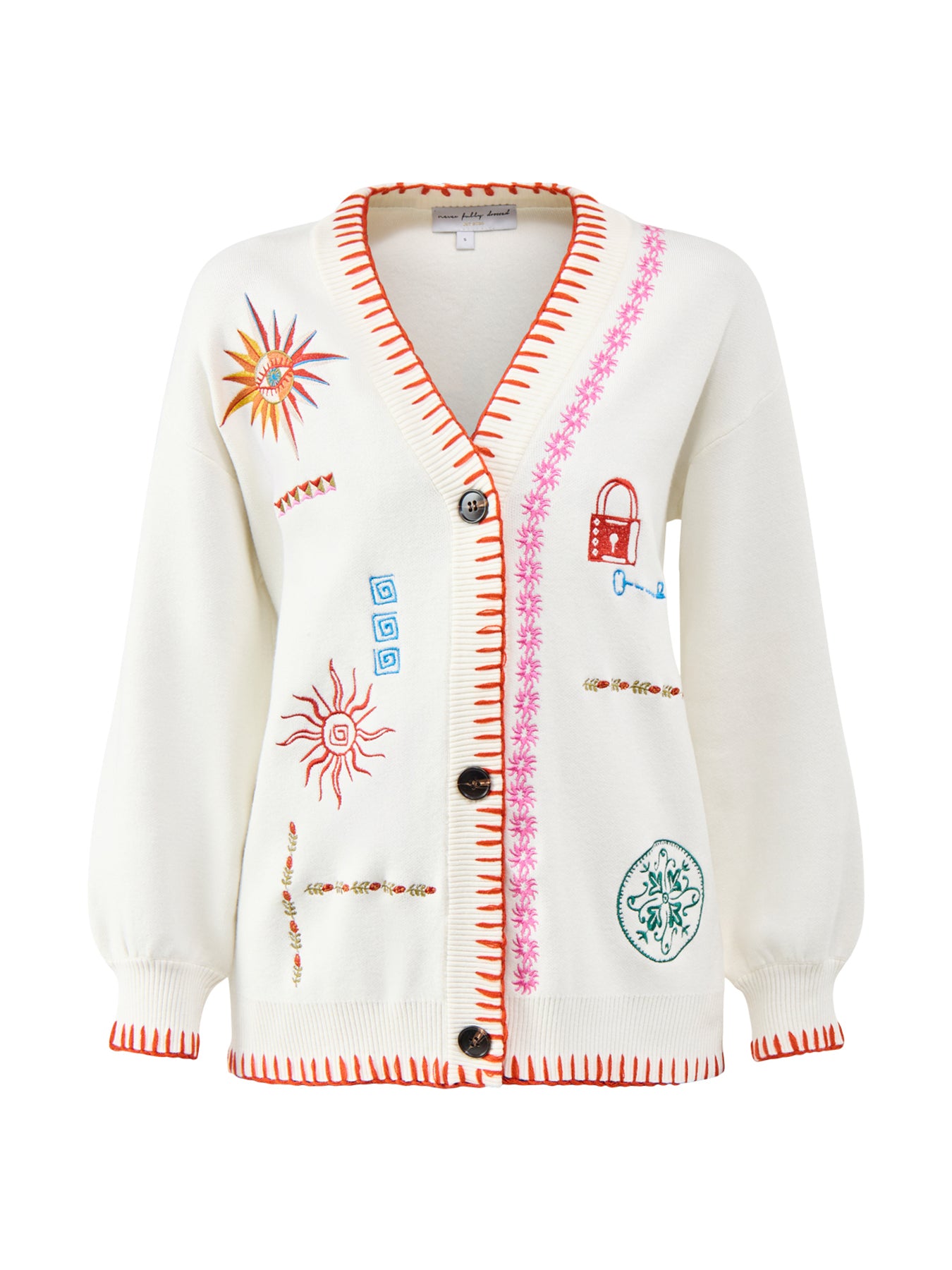 Embroidered Martha Cardigan White