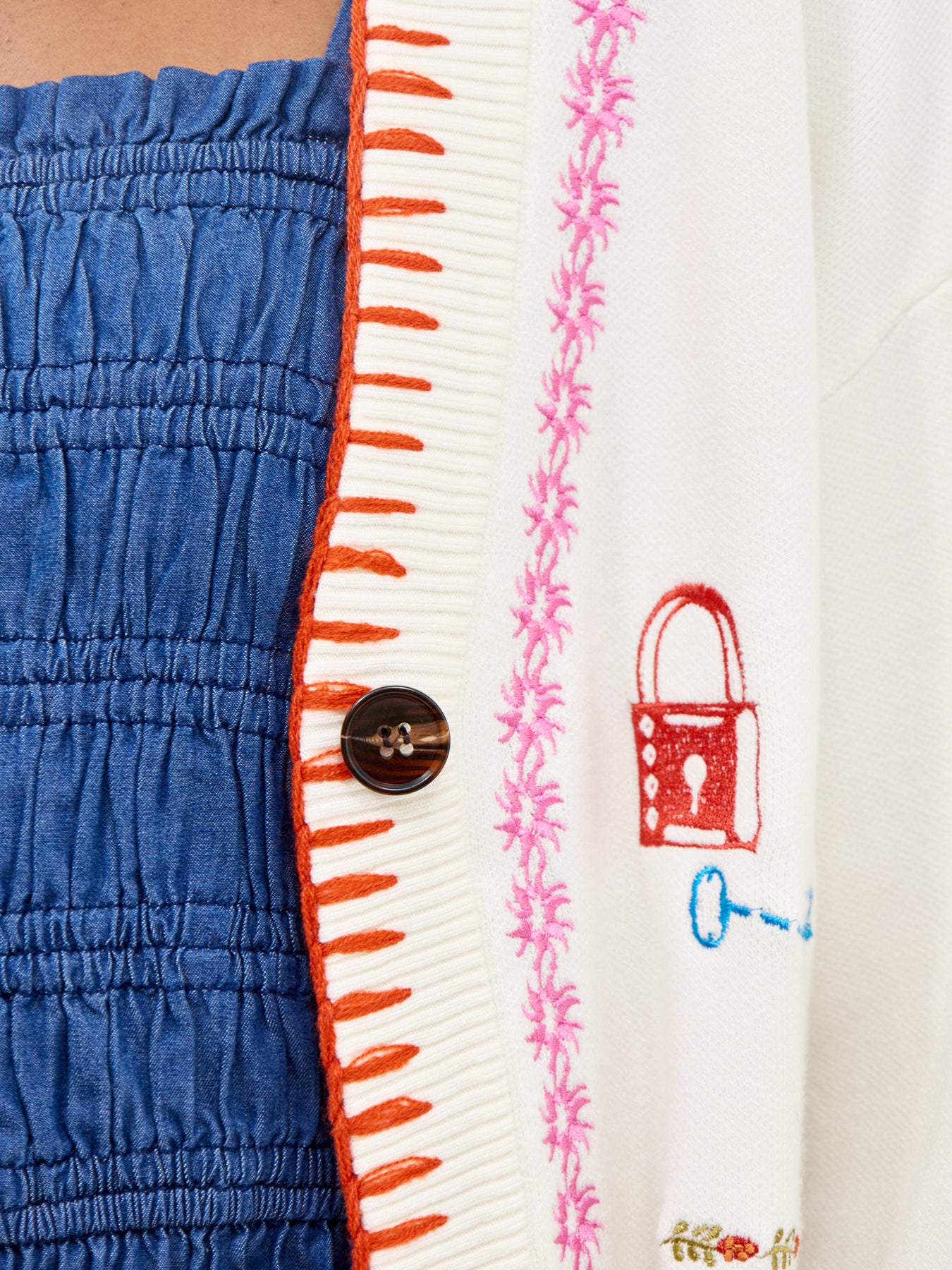 Embroidered Martha Cardigan White