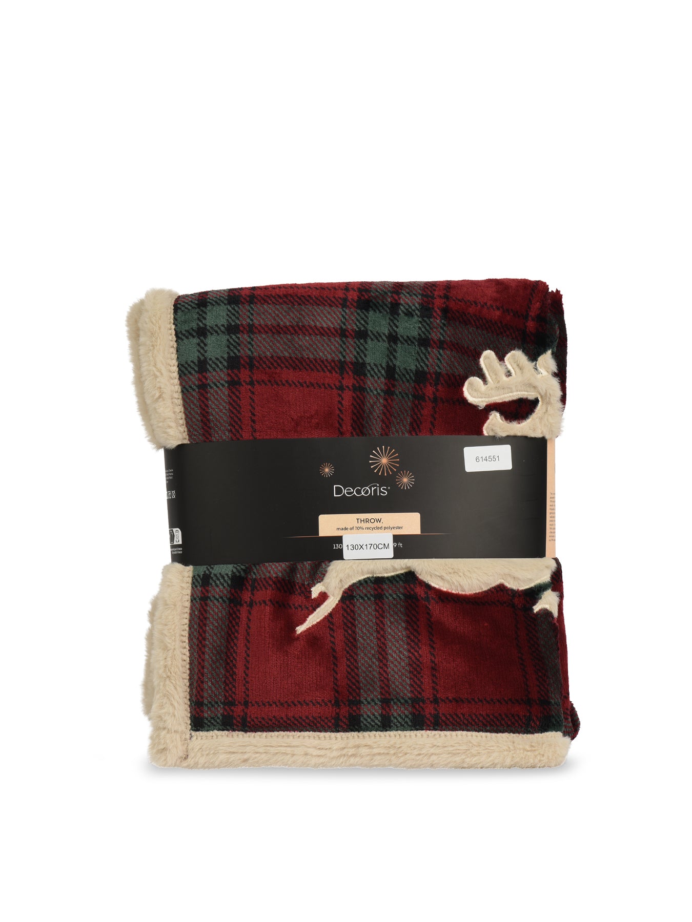 Reindeer Patchwork Check Throw 130 x 170cm - Red