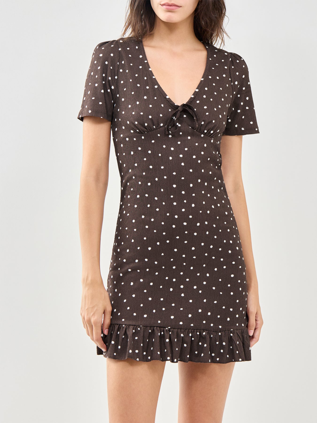 Molly V-Neck Mini Dress Brown