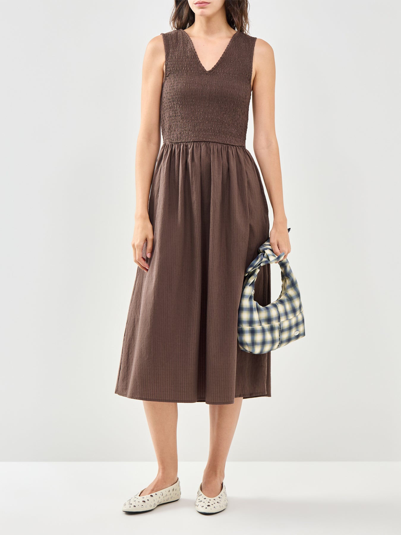 Noema Sleeveless Smock Dress Brown