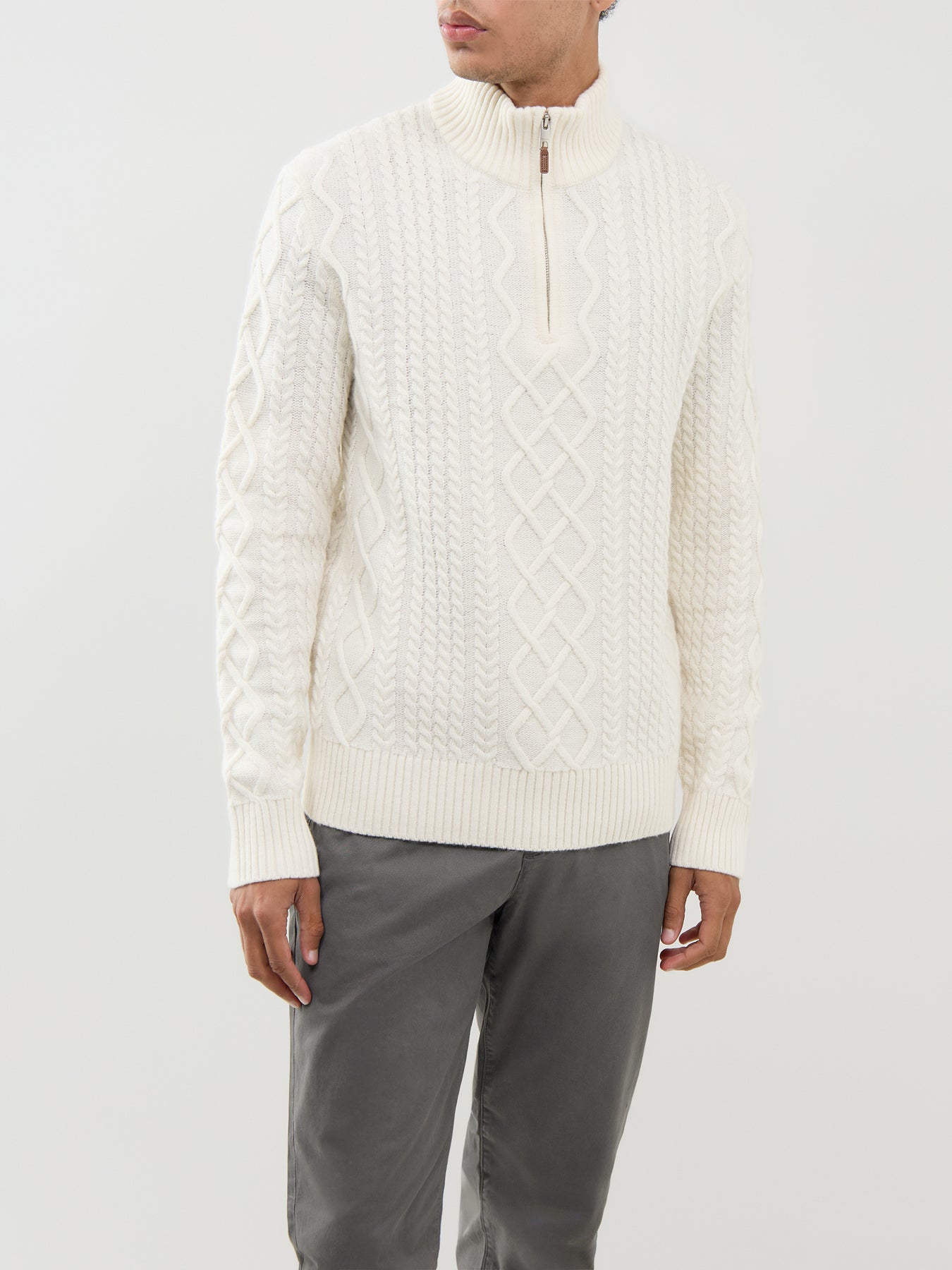 Wool Blend Cable Knit Half Zip Jumper