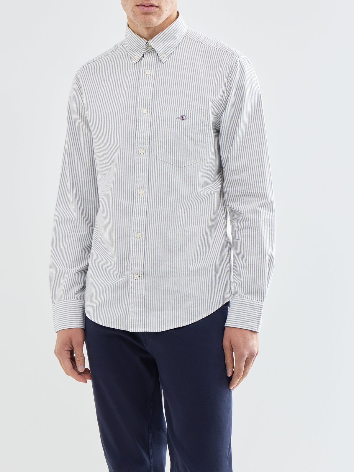 Classic Oxford Stripe Cotton Long-Sleeved Shirt - Black Brown
