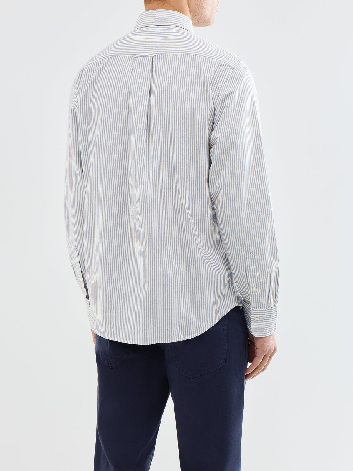 Classic Oxford Stripe Cotton Long-Sleeved Shirt - Black Brown