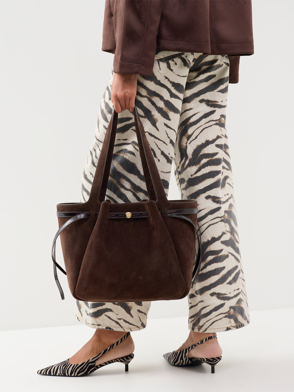 Tory Burch Romy Suede Tote Bag Dark Cocoa