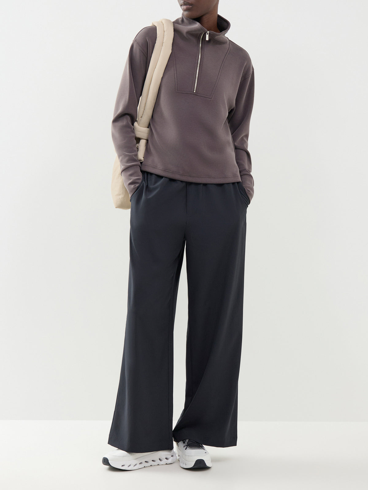 Sand Wash Half-Zip Cropped Sweatshirt - Espresso Brown