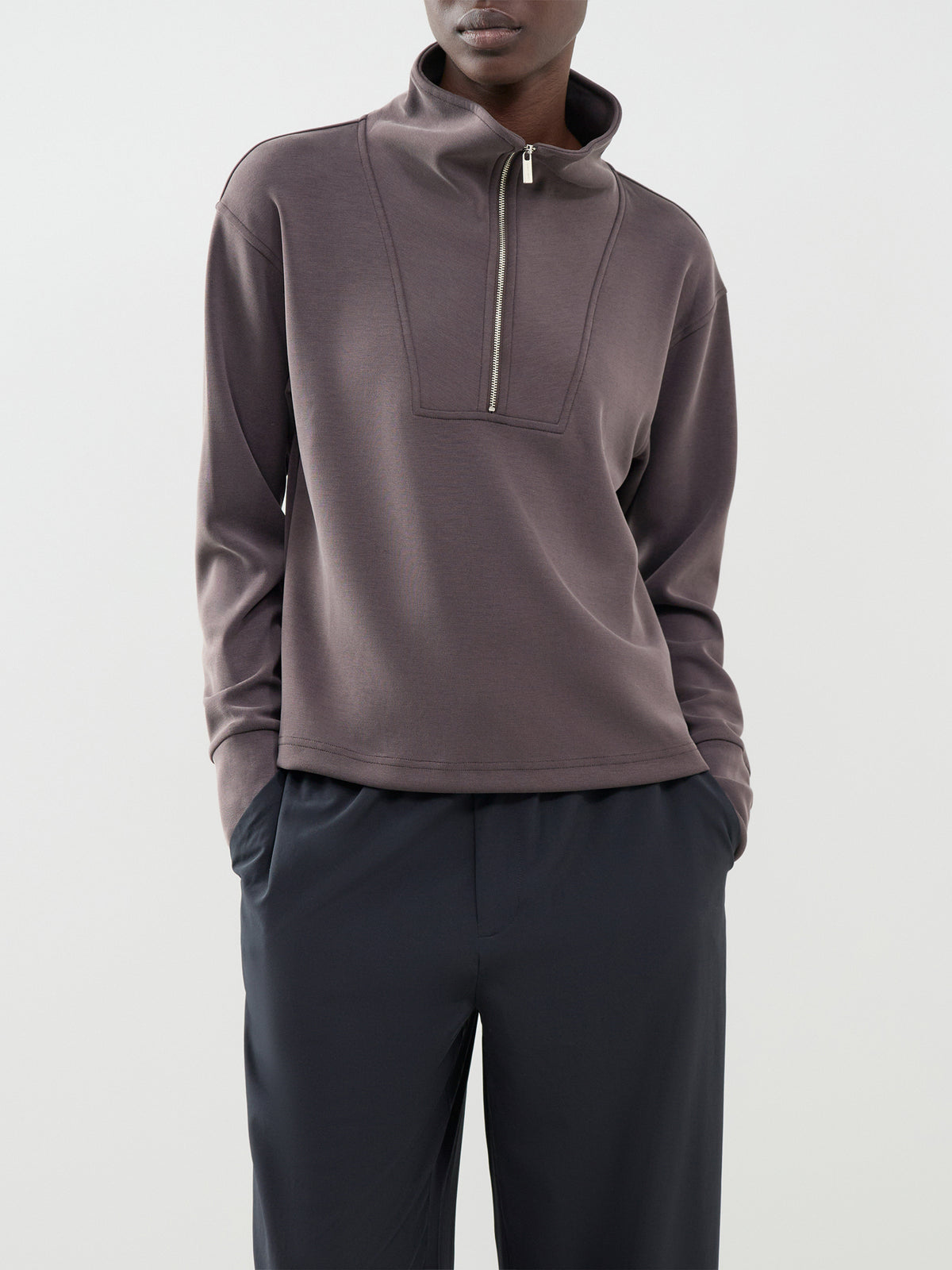 Sand Wash Half-Zip Cropped Sweatshirt - Espresso Brown