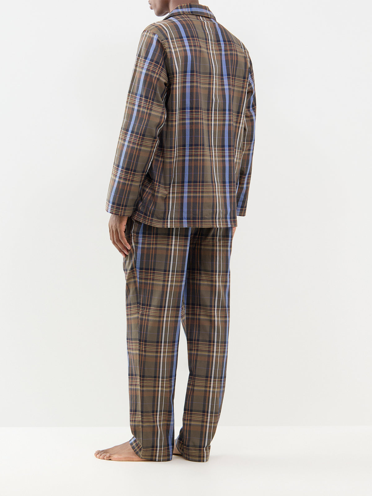 Tartan Check Cotton Pyjama Set - Olive & Brown