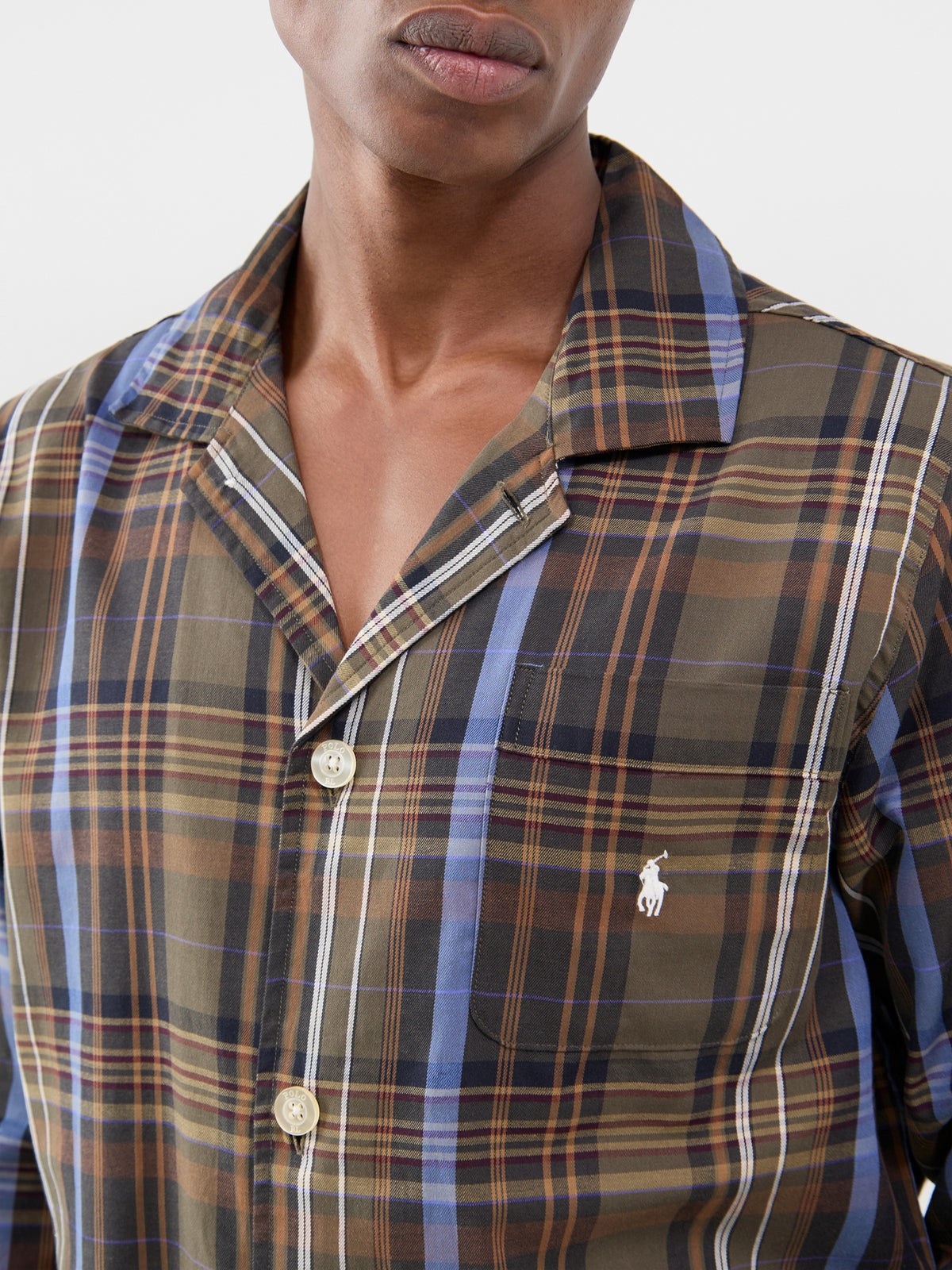 Tartan Check Cotton Pyjama Set - Olive & Brown
