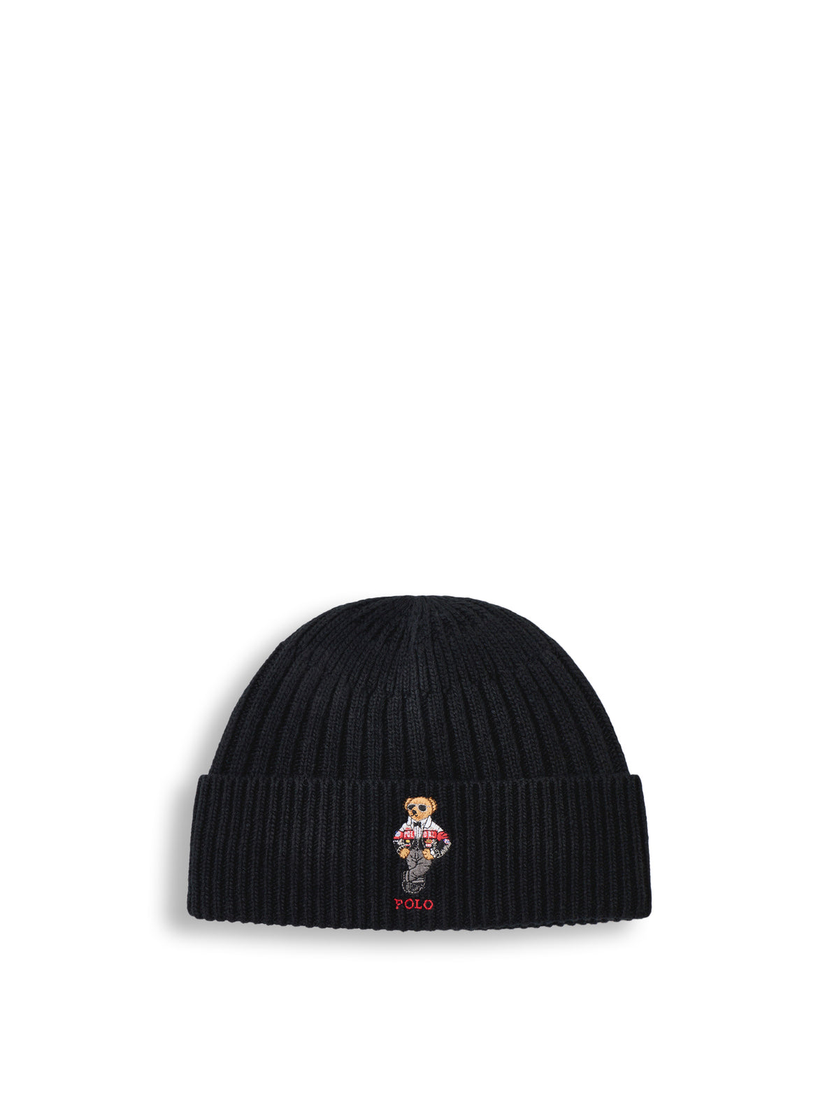 Wool-Blend Racing Bear Beanie – Black