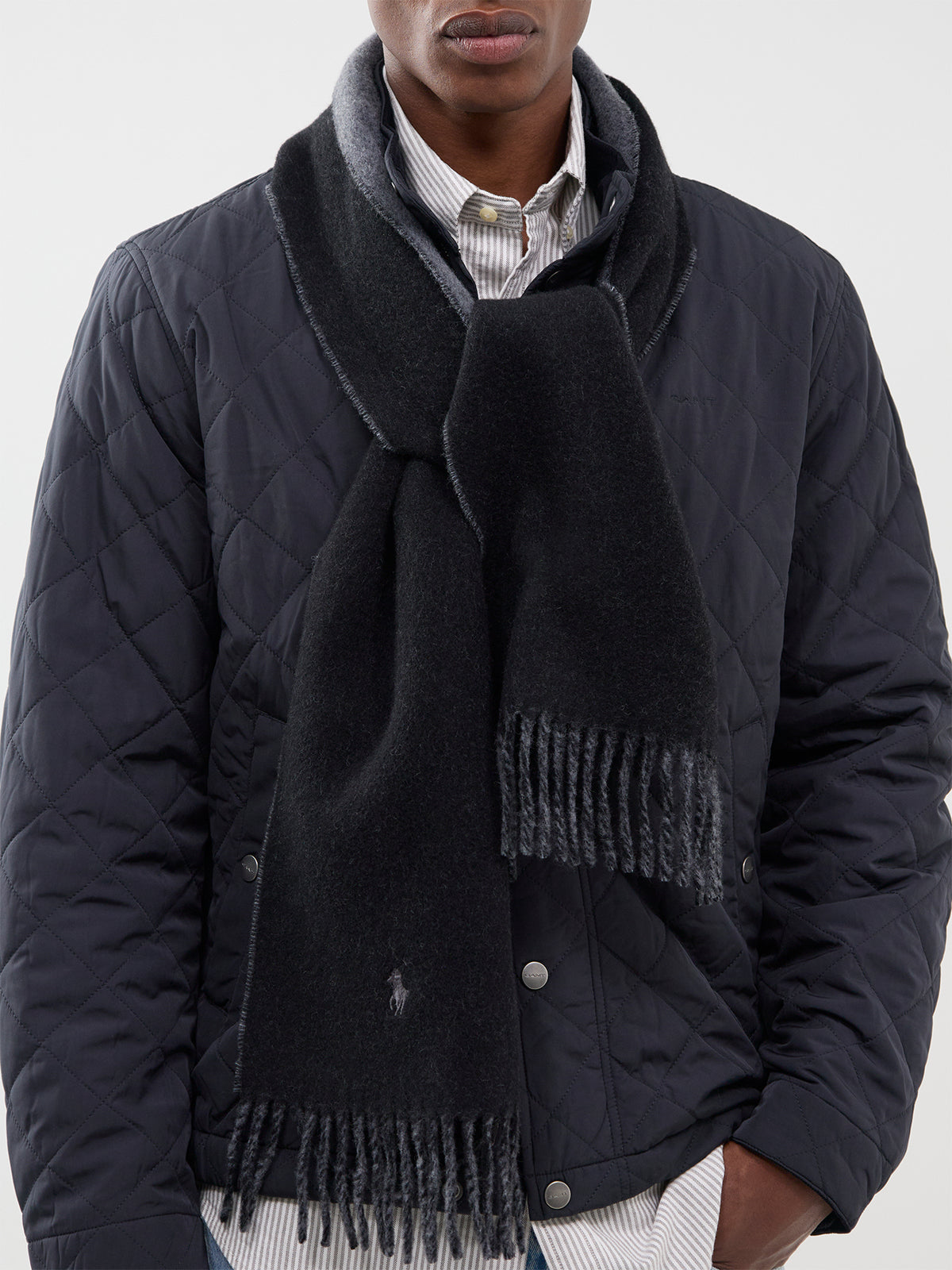 Polo Ralph Lauren Reversible Wool Scarf Black/Grey