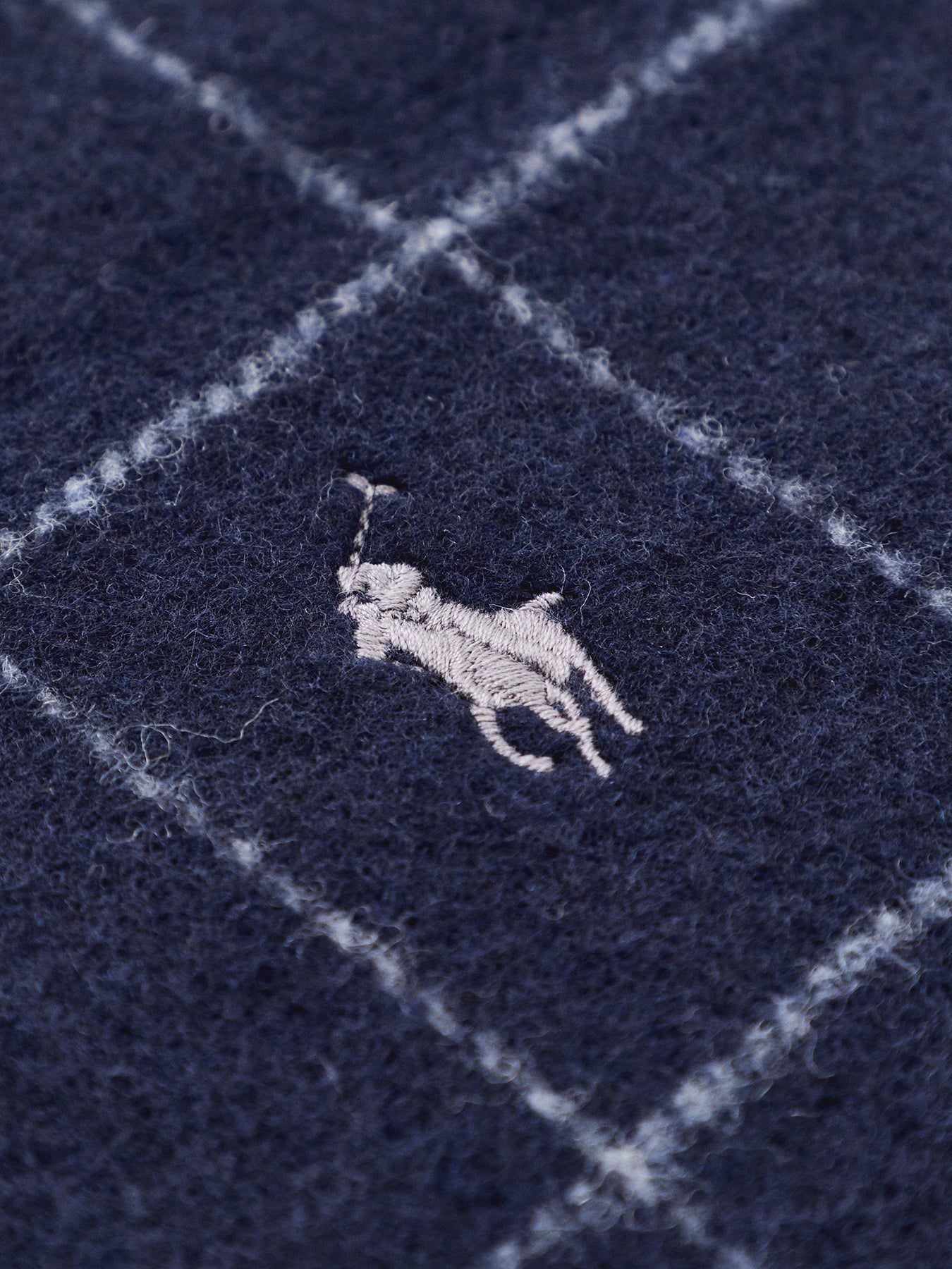 Reversible Check Wool Scarf Navy