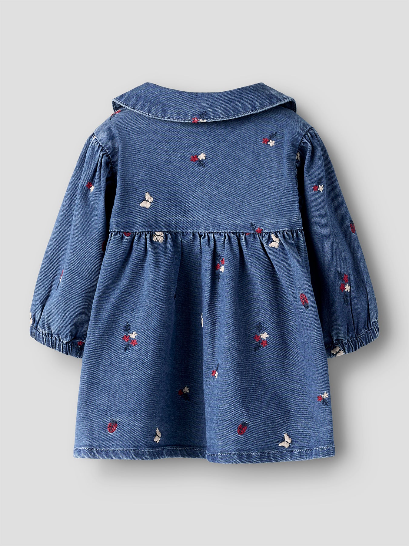 Baby Denim Embroidered Long Sleeve Dress Blue