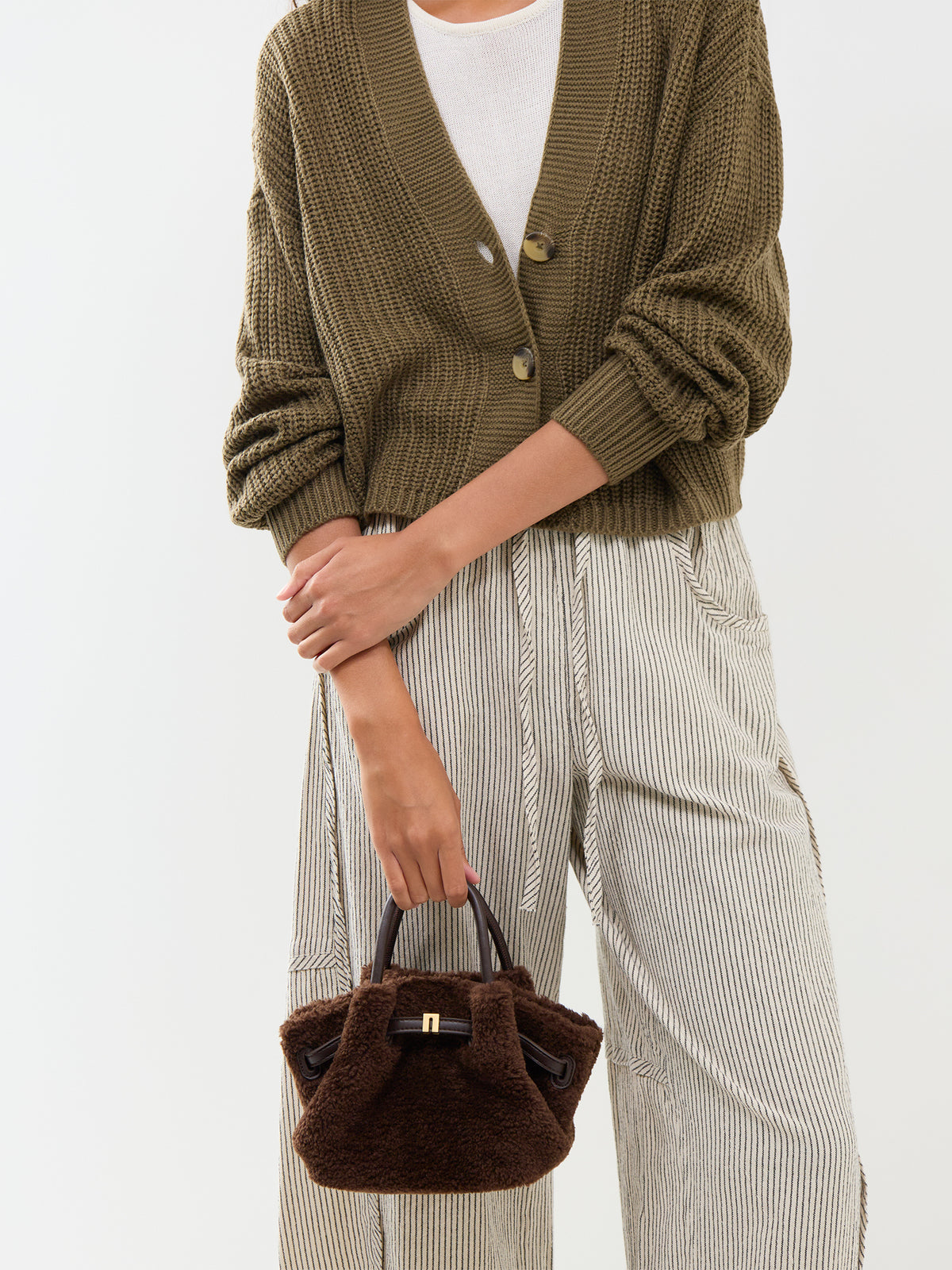 JW PEI Hana Mini Faux Fur Tote Bag Dark Brown