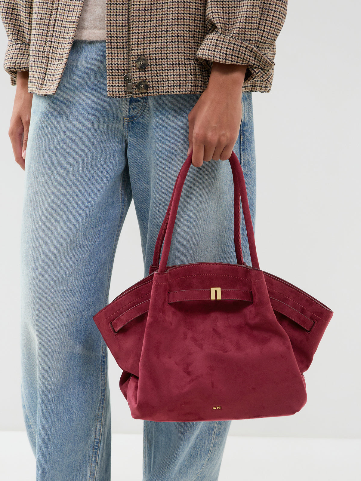 JW PEI Hana Faux Suede Medium Tote Bag Red