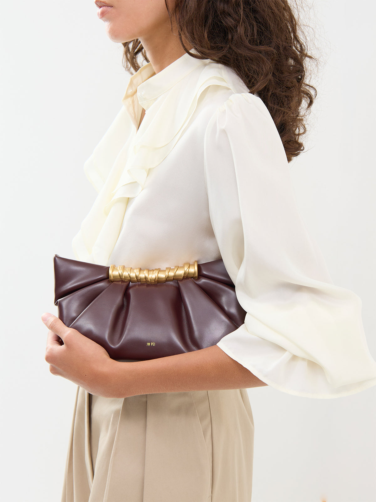 JW PEI Leia Pleated Clutch Deep Burgundy