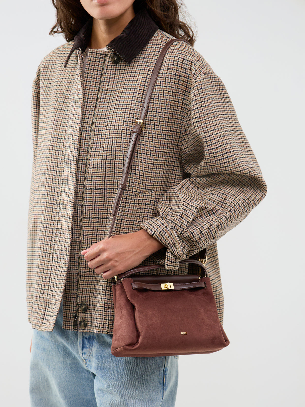JW PEI Carmen Faux Suede Top Handle Bag Brown