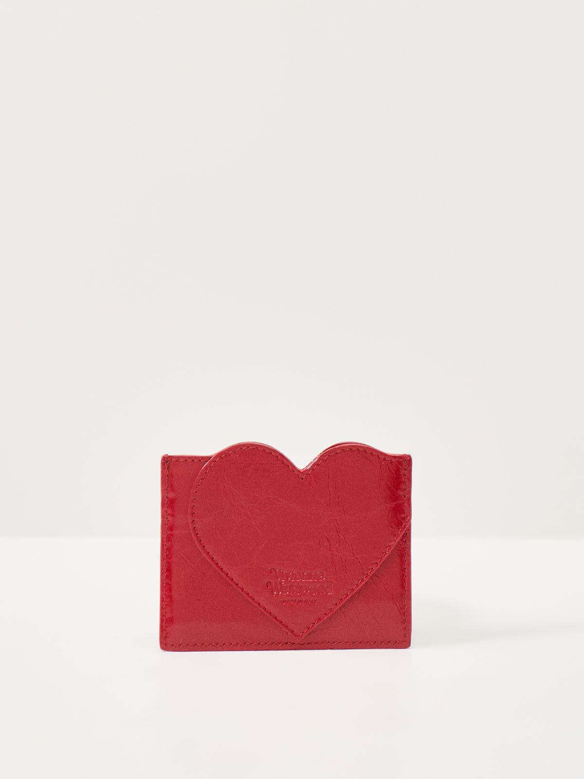 Heart Calf Leather Card Holder – Red
