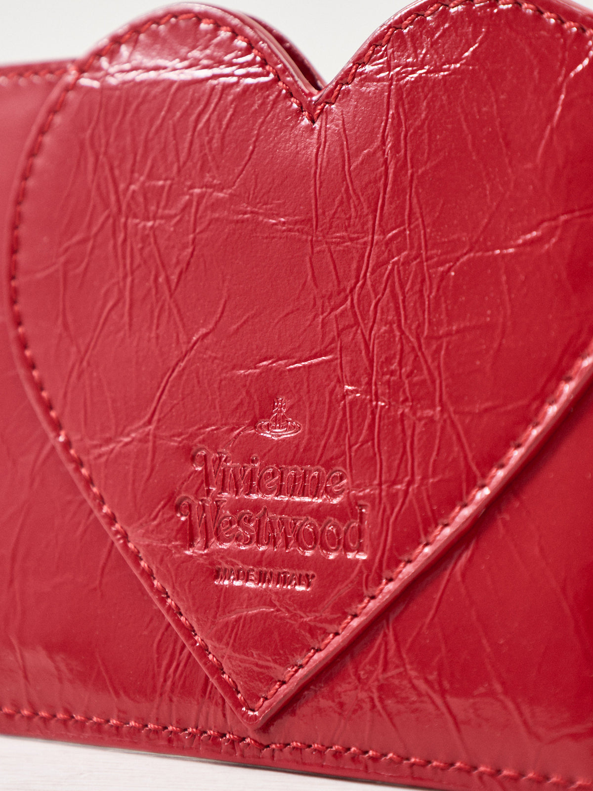 Heart Calf Leather Card Holder – Red