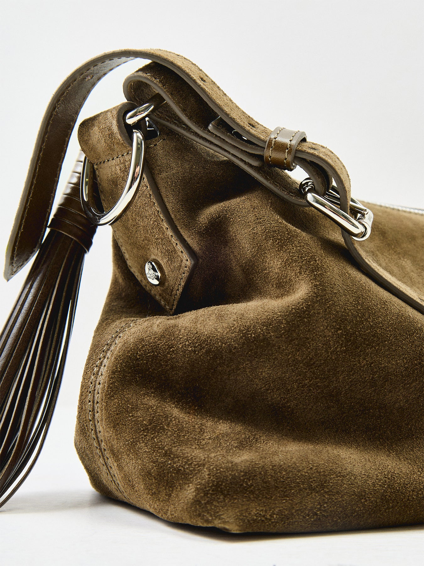 Calf Leather Emma Suede Shoulder Bag - Khaki