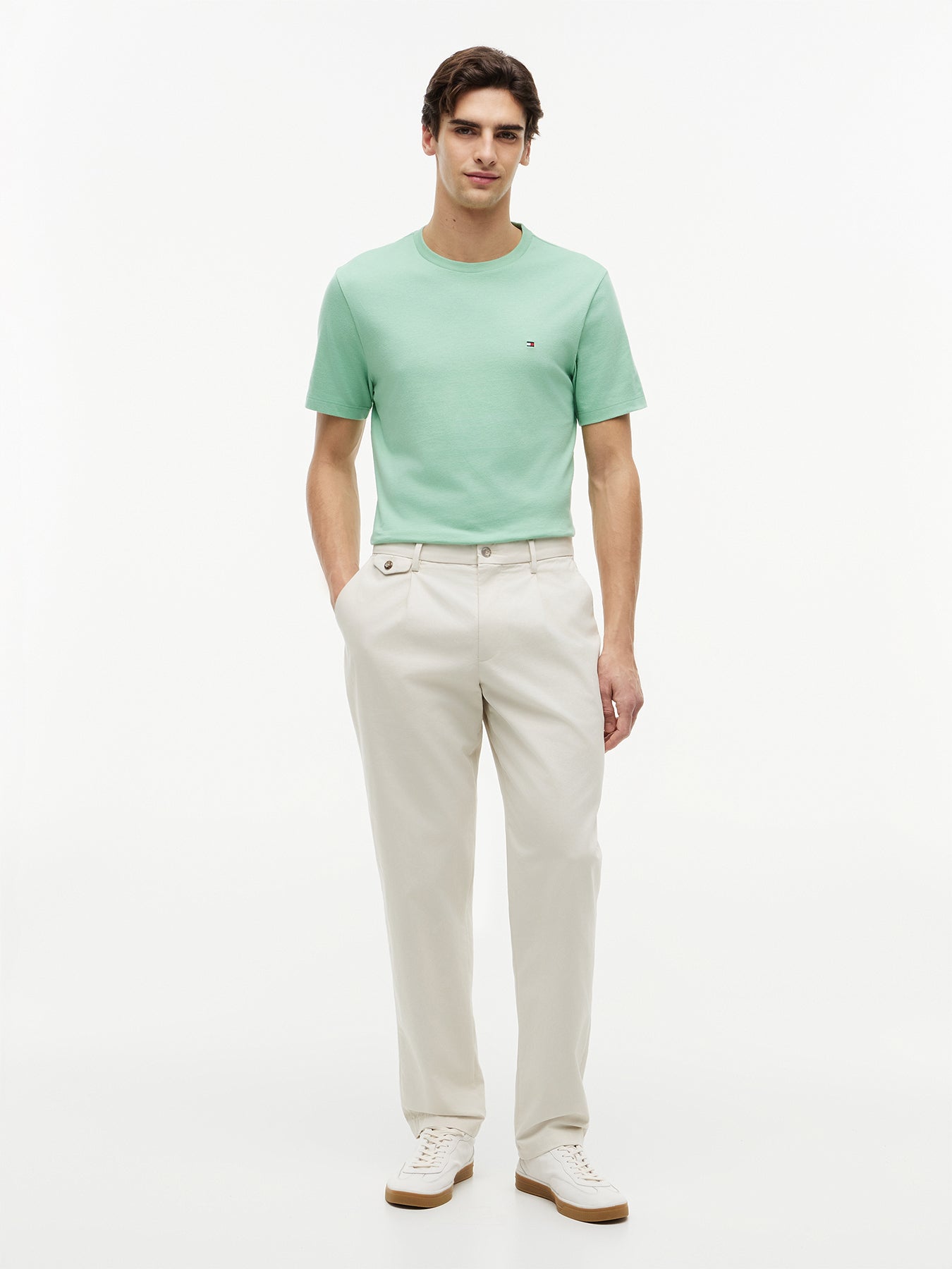 Flag Embroidery Cotton Crew Neck T-Shirt