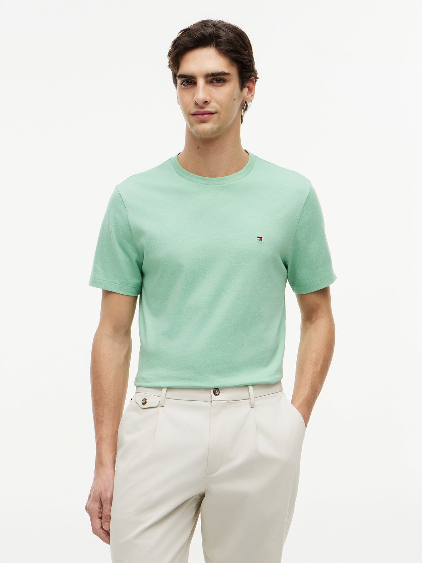 Flag Embroidery Cotton Crew Neck T-Shirt