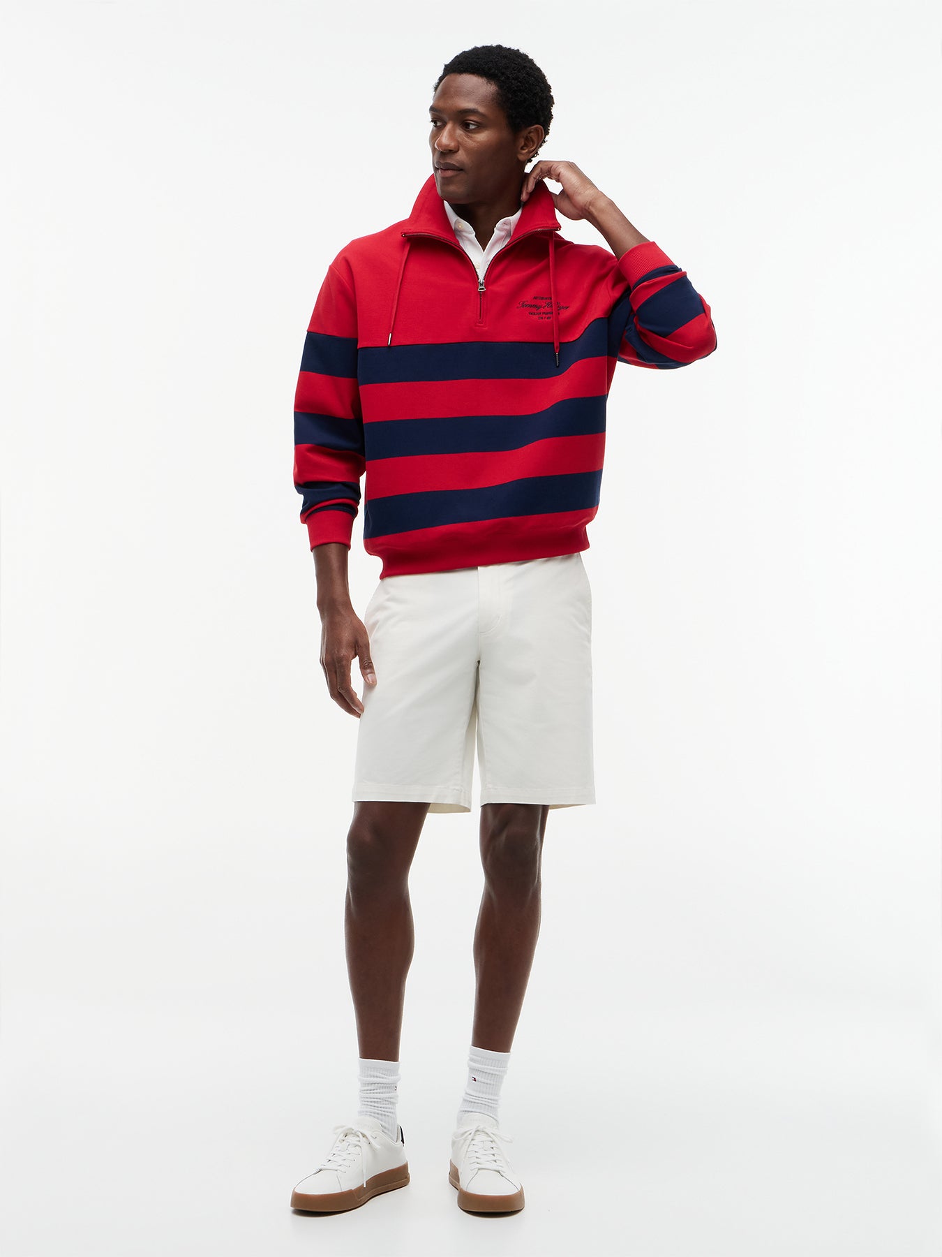 Stripe Mock Neck Quarter-Zip Sweatshirt