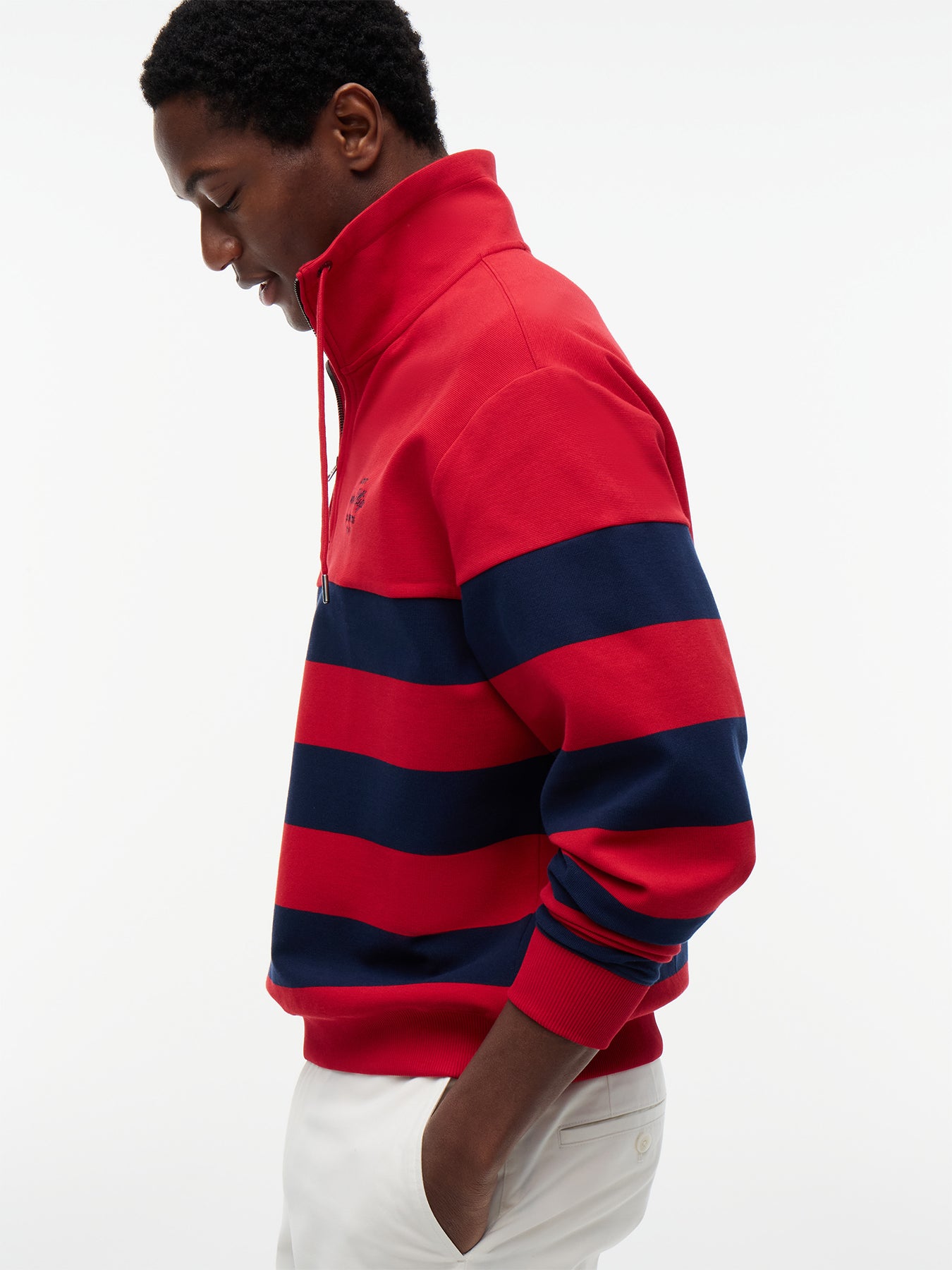 Stripe Mock Neck Quarter-Zip Sweatshirt