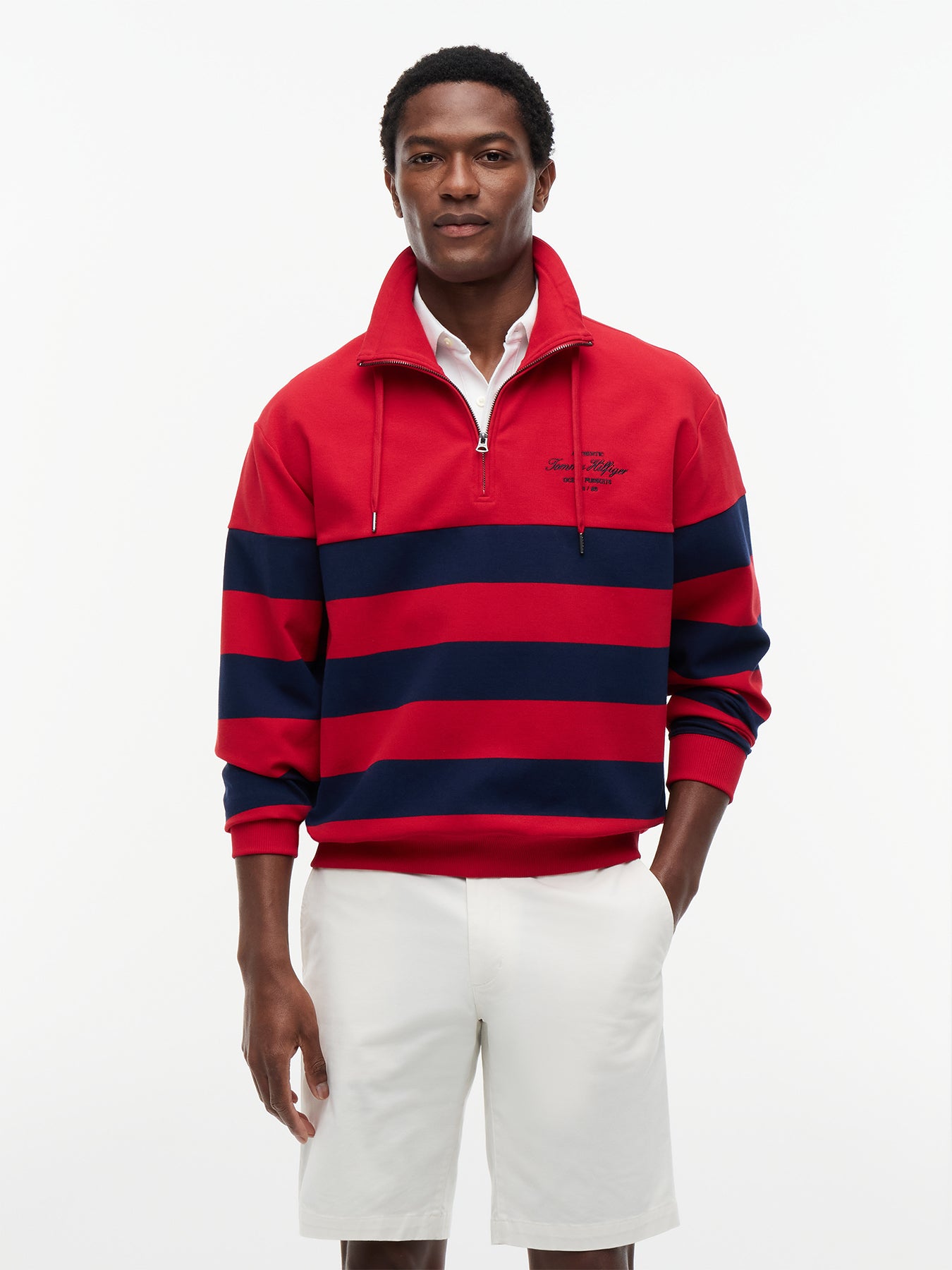 Stripe Mock Neck Quarter-Zip Sweatshirt