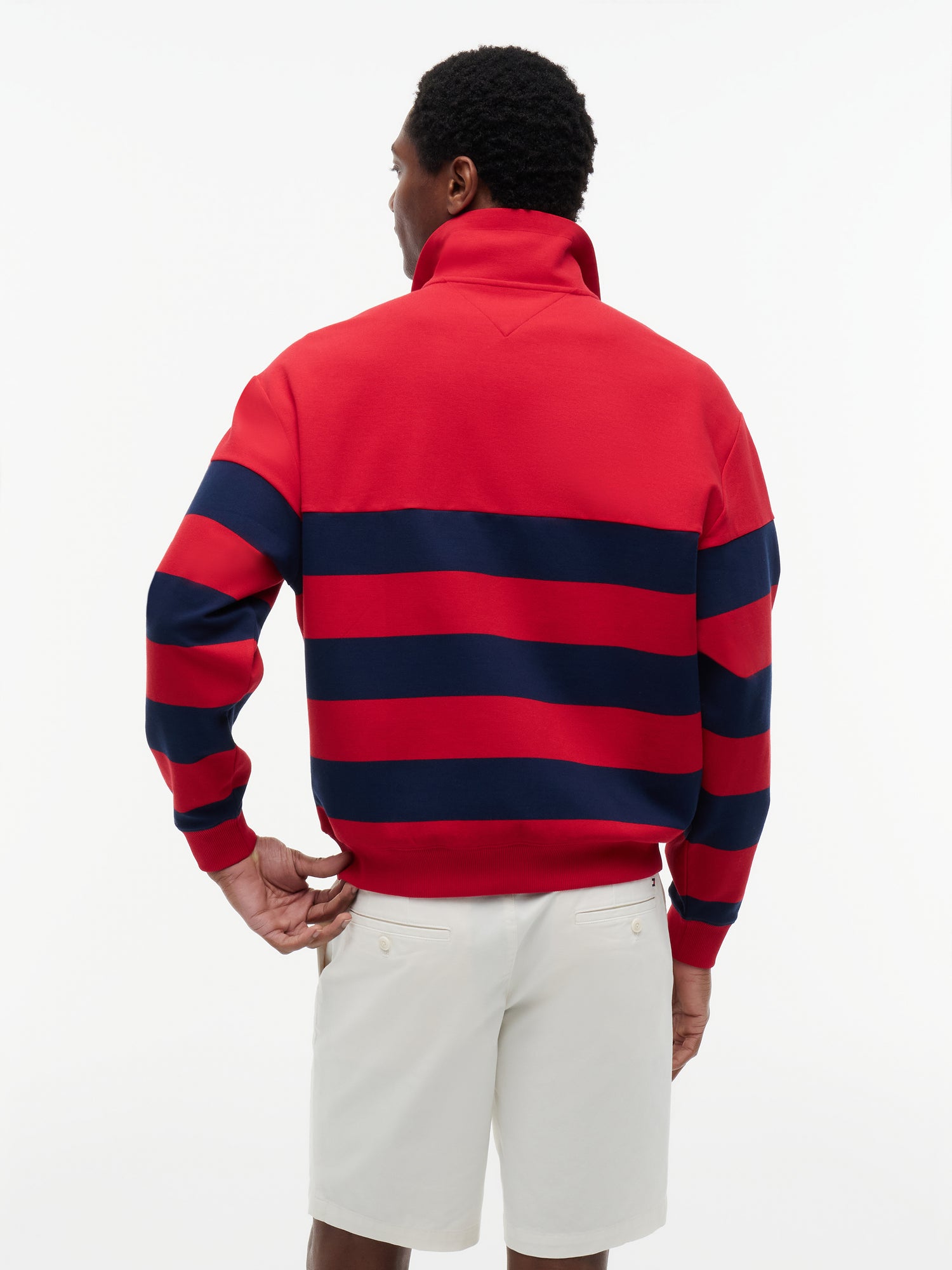 Stripe Mock Neck Quarter-Zip Sweatshirt