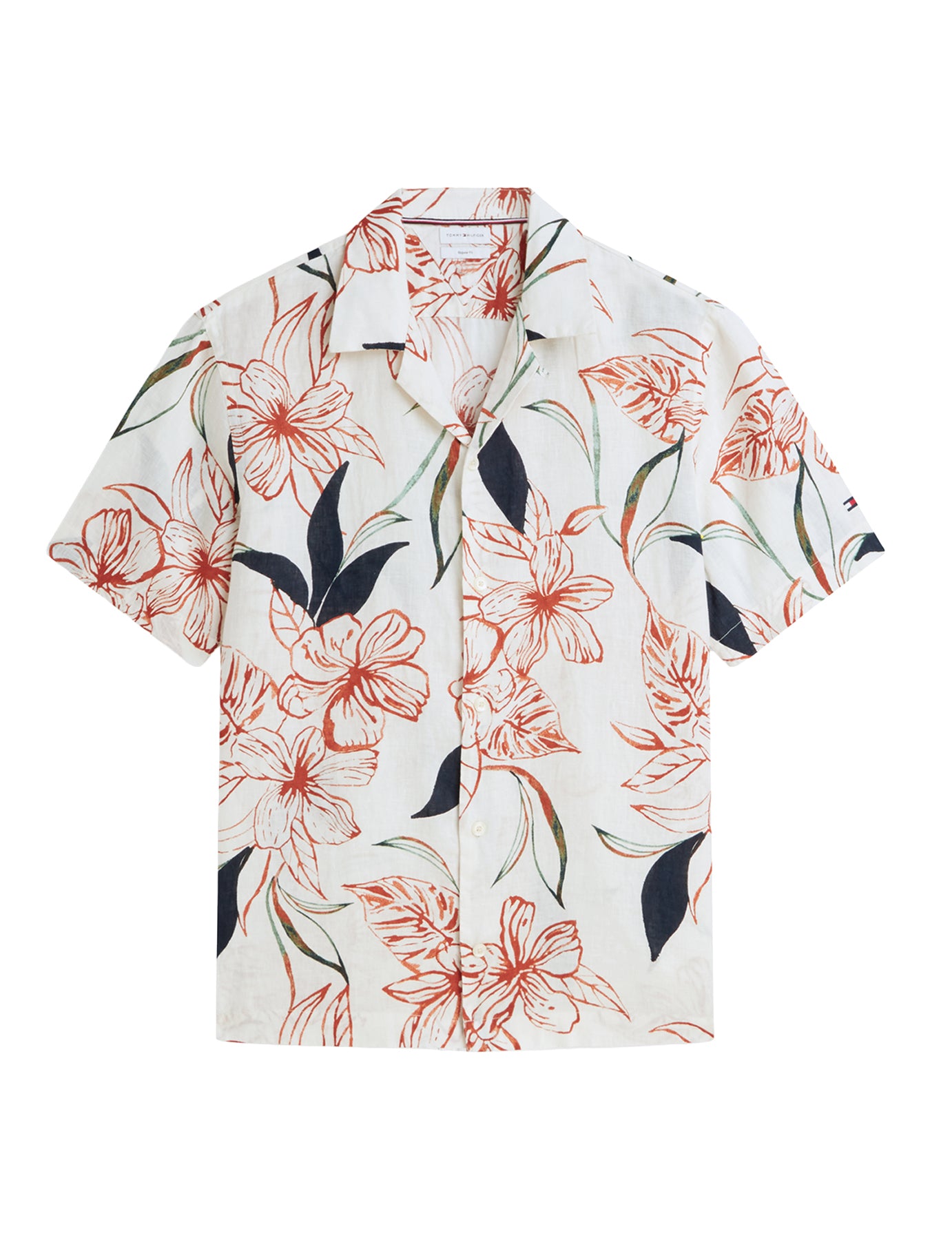 Regular Tropical Print Linen Short Sleeve Shirt