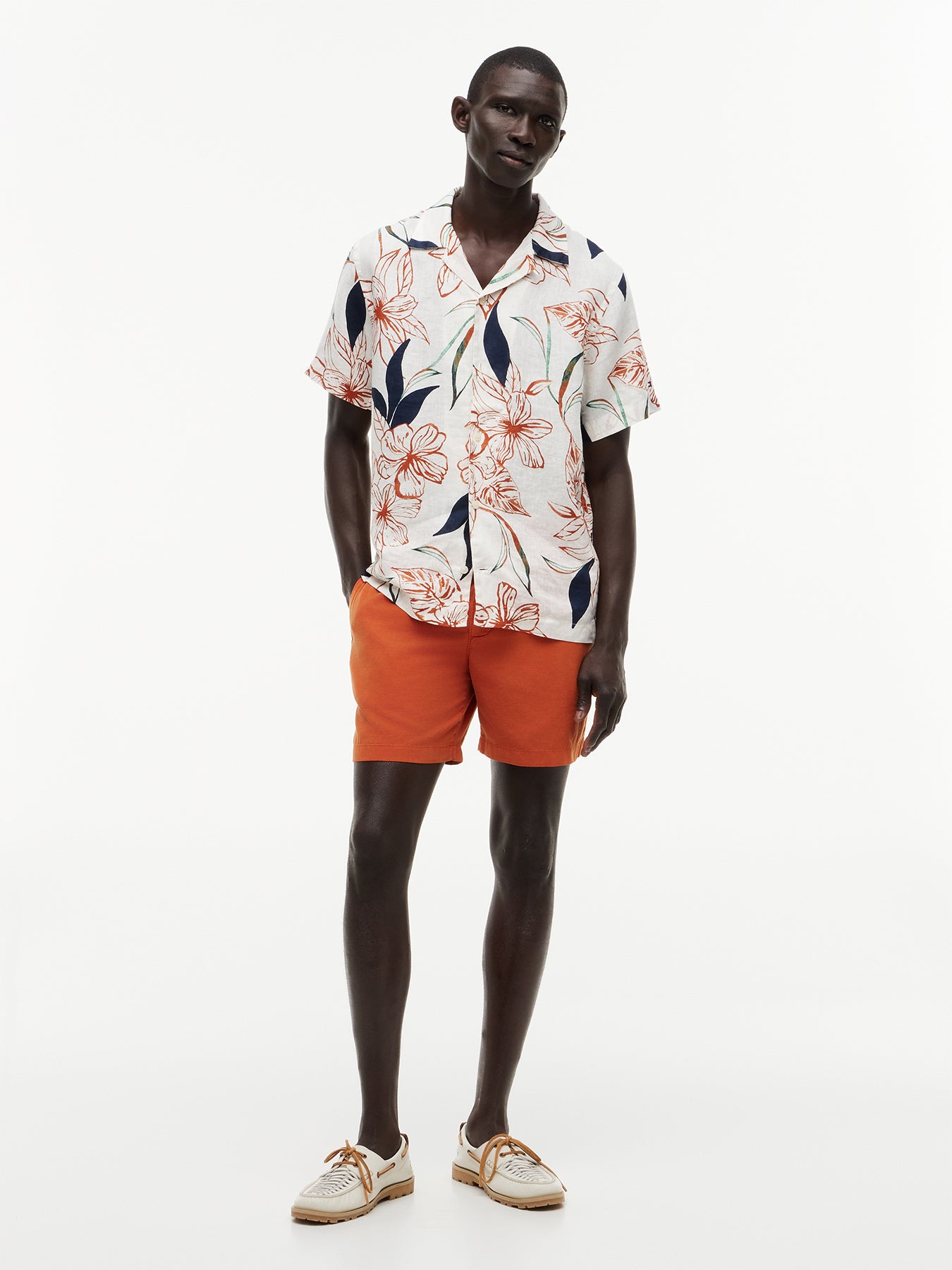 Regular Tropical Print Linen Short Sleeve Shirt